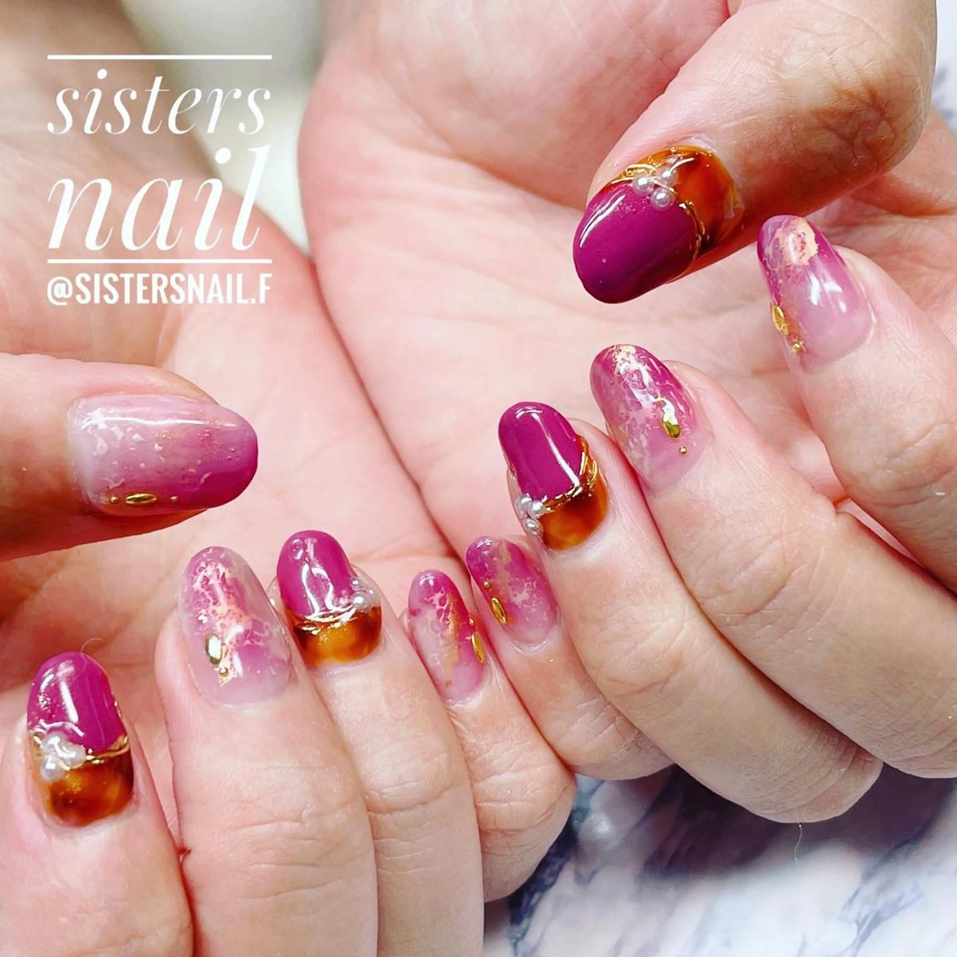 ネイル アートネイル べっ甲ネイル ニュアンスネイル オフィスネイル スカルプネイル sisters nail.fのネイルデザイン