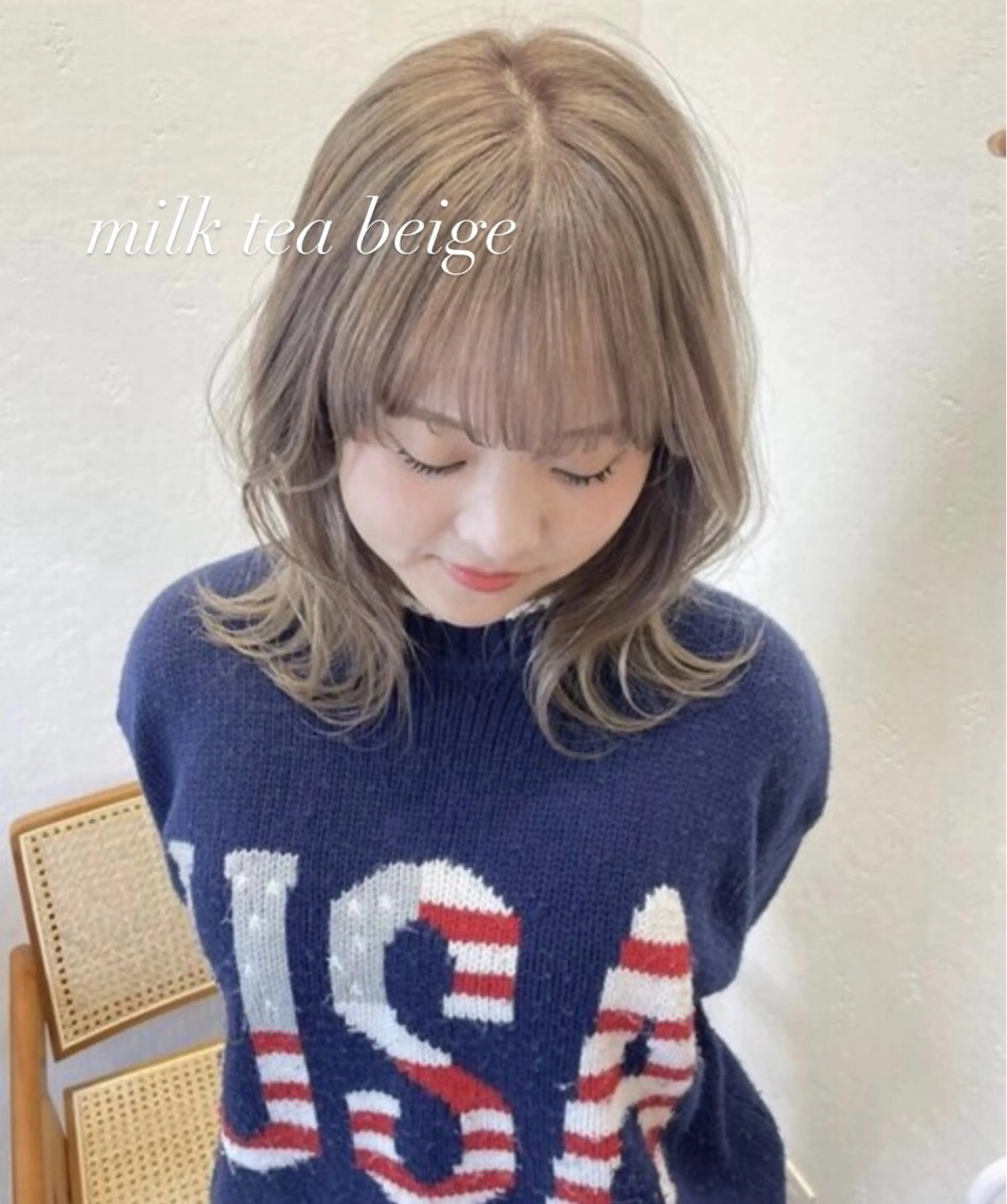 セミロング カラー ベージュカラー ブリーチ 透明感カラー ミルクティーベージュ カット ヘアカラー トリートメント 透明感/レイヤー/ 艶カラー/ほのか✨️のヘアスタイル