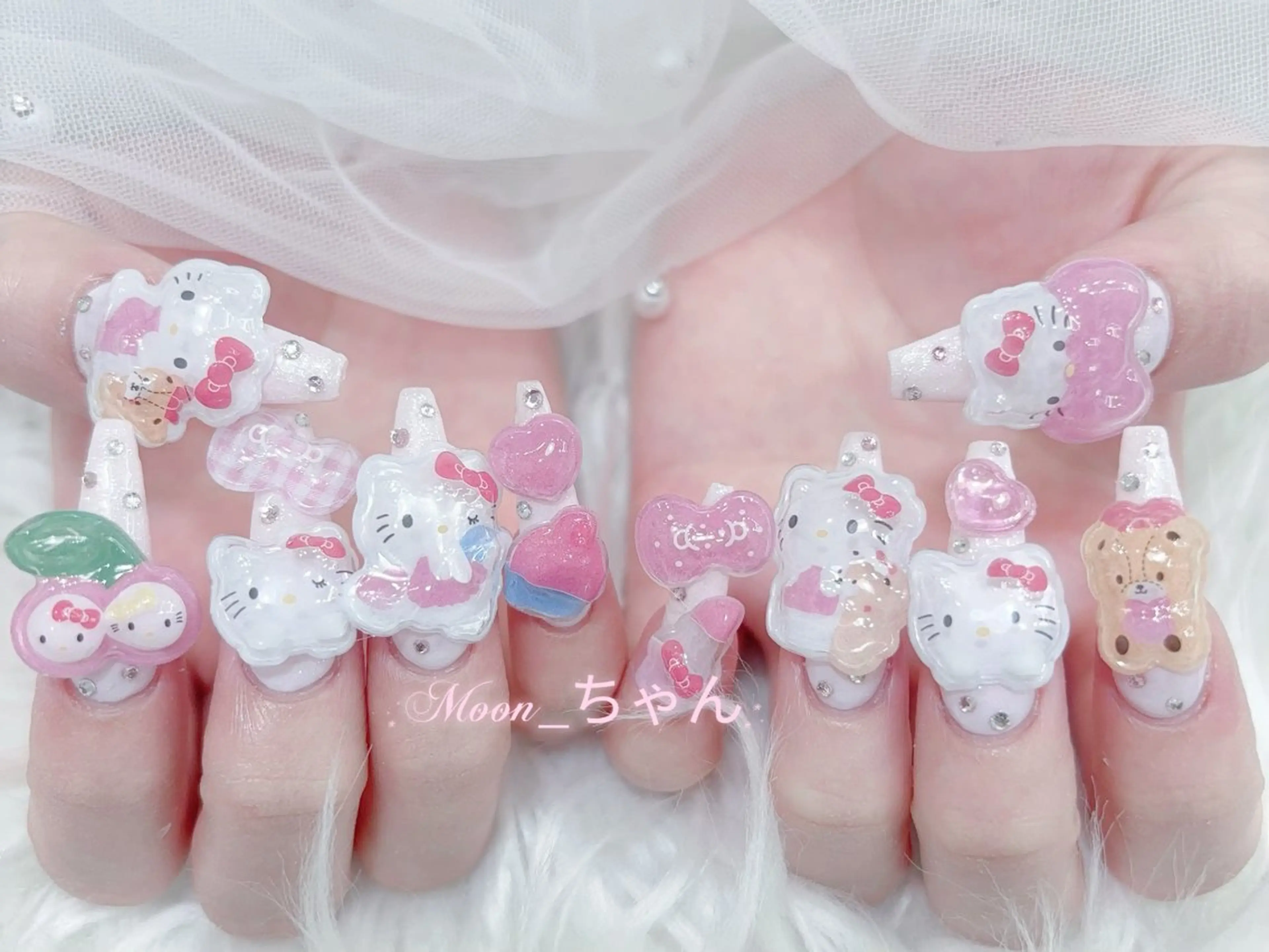 ネイル 成人式 マグネットネイル 大理石ネイル(マーブル) リボン 夏ネイル ハンドネイル MoMoA Nail ネイル長さ出し専門店のネイルデザイン