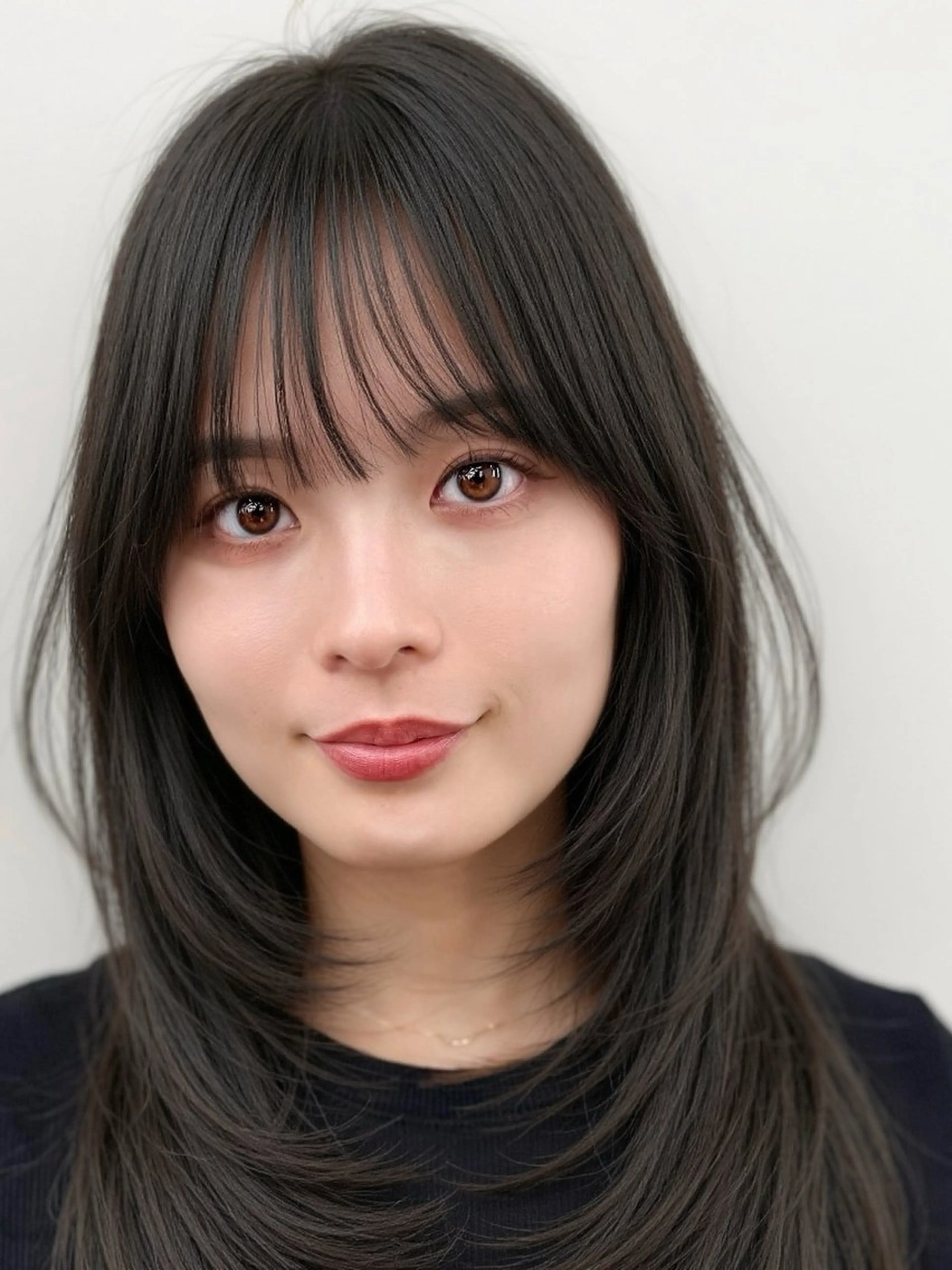 セミロング 韓国風ヘア レイヤーカット カット 失敗しない顔まわり× 小顔補正レイヤー難波のヘアスタイル