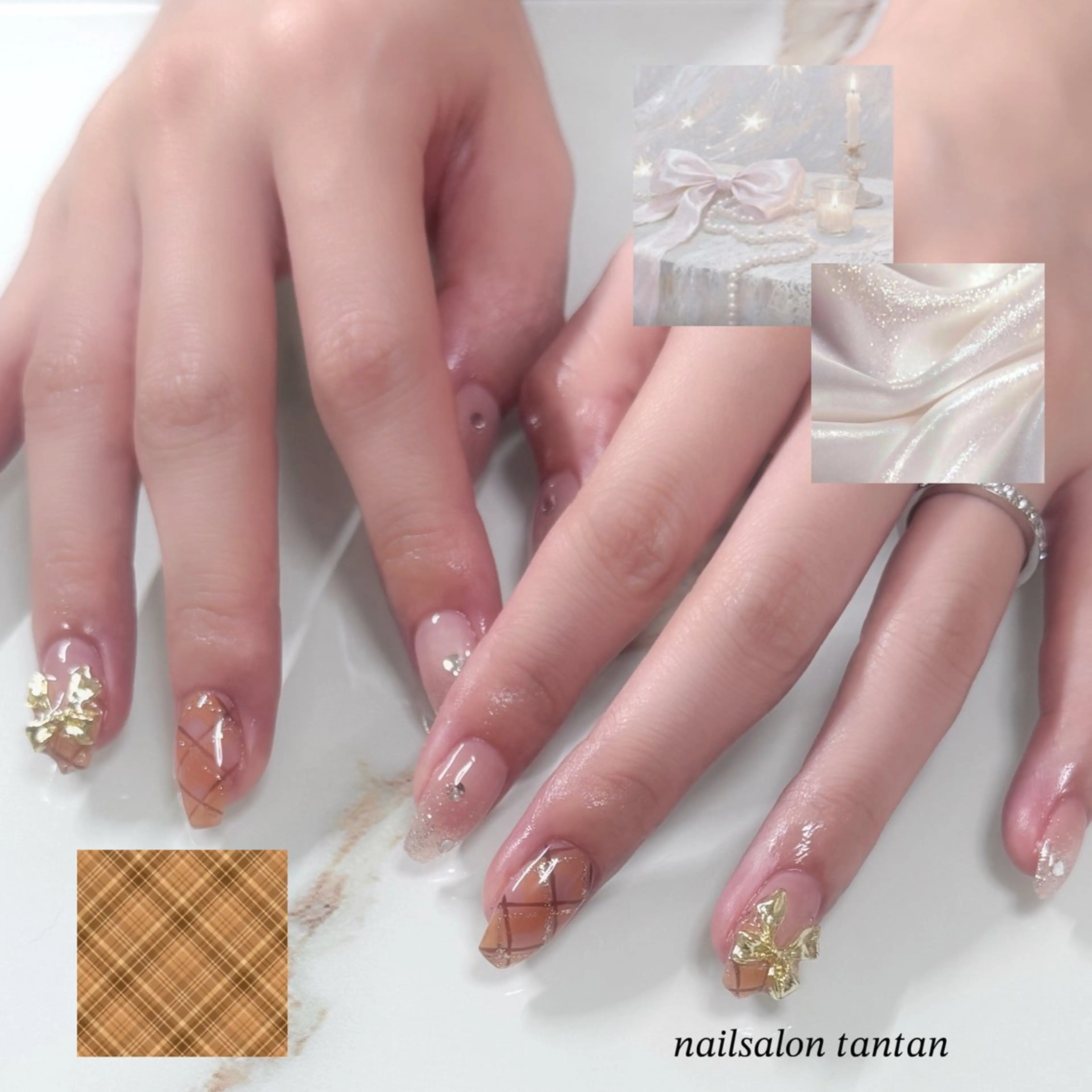 ネイル ゴールド リボン ハンドネイル nailsalon tantanのネイルデザイン