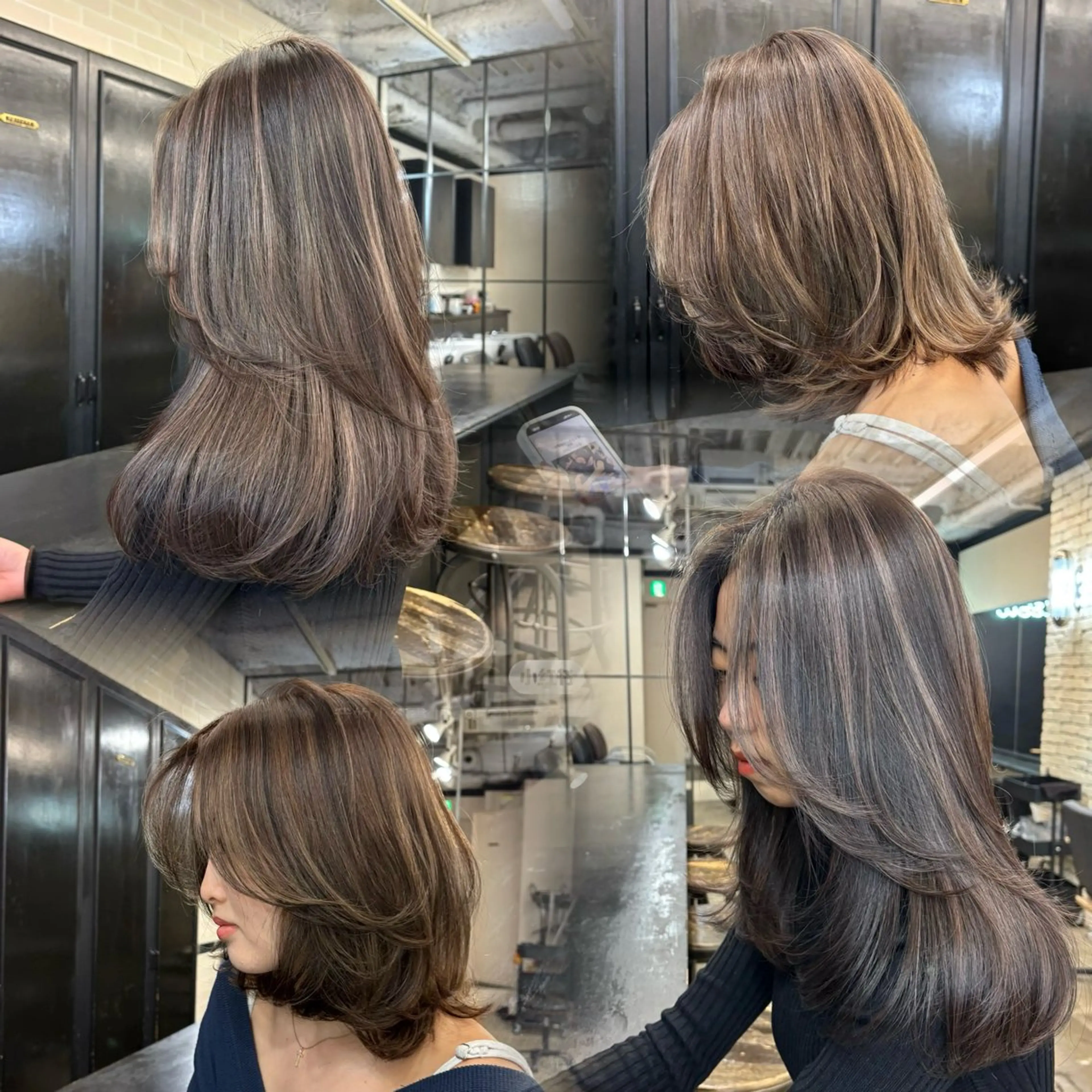 ミディアム カラー ハイライトカラー 外国人風カラー ハイライト ヘアカラー トリートメント オリーブベージュ 🫒🩶Rianaのヘアスタイル