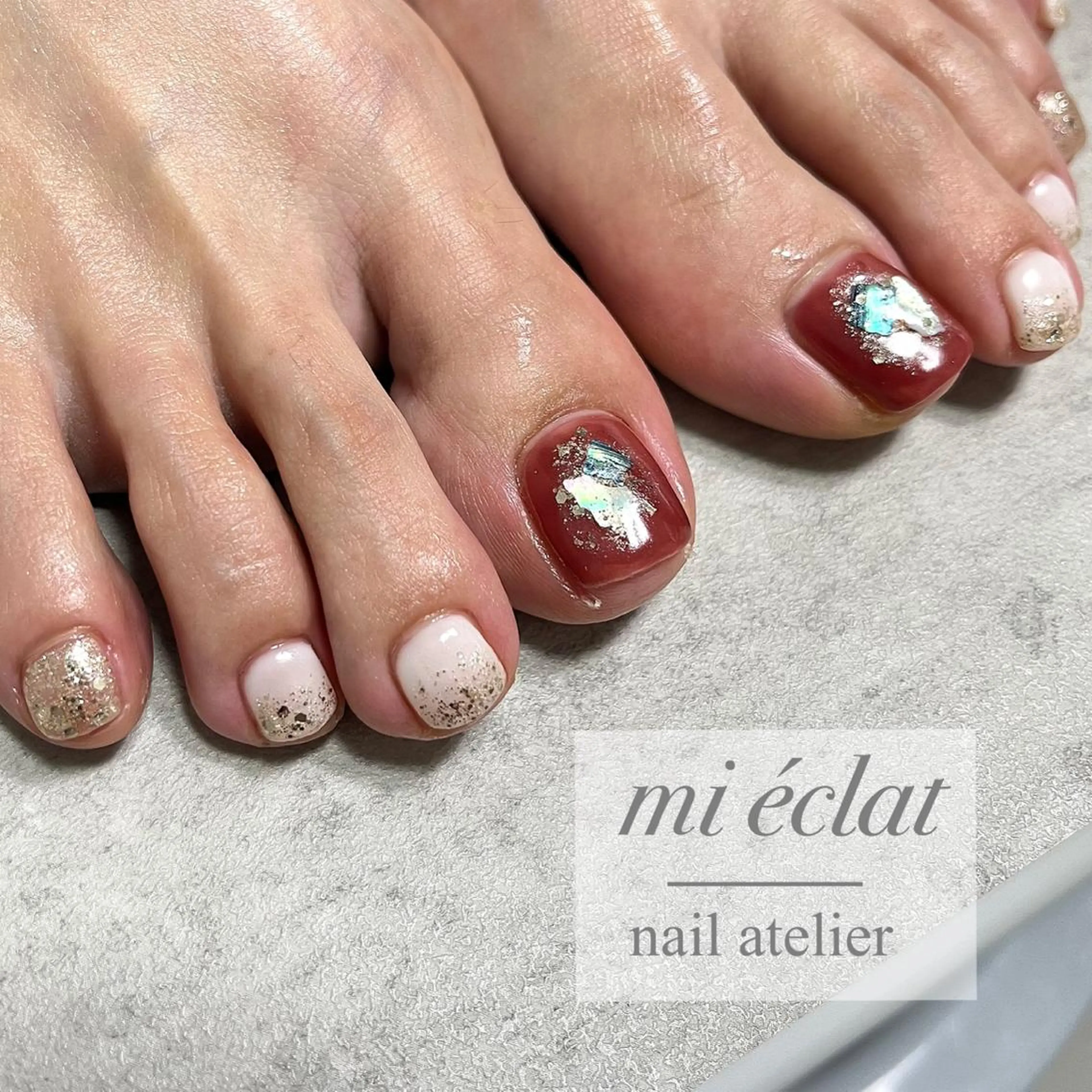 ネイル アートネイル ブラウン チークネイル フットネイル ジェルネイル mi éclat ミ　エクラのネイルデザイン