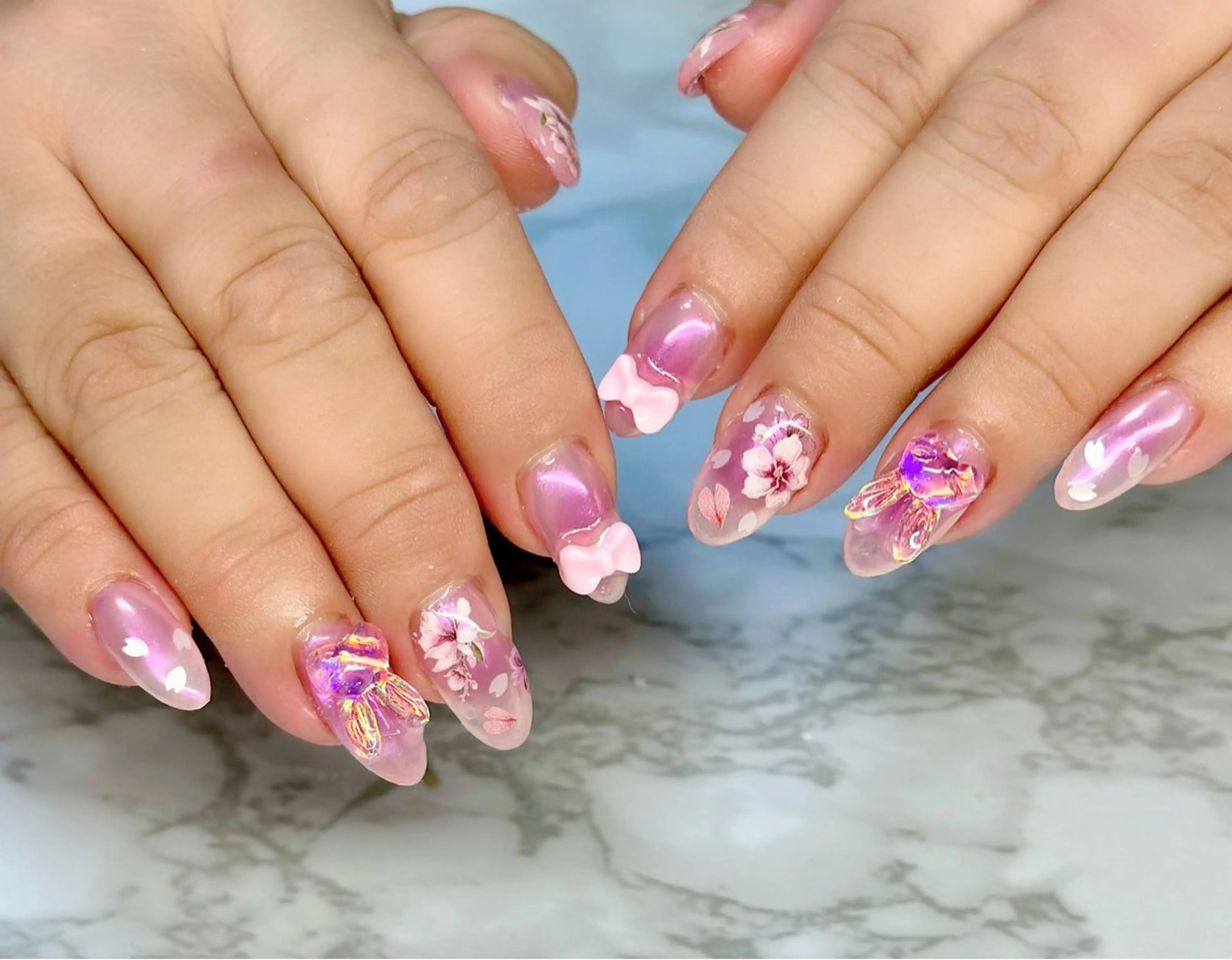 ネイル チークネイル ミラーネイル 春ネイル M.N_ nailのネイルデザイン