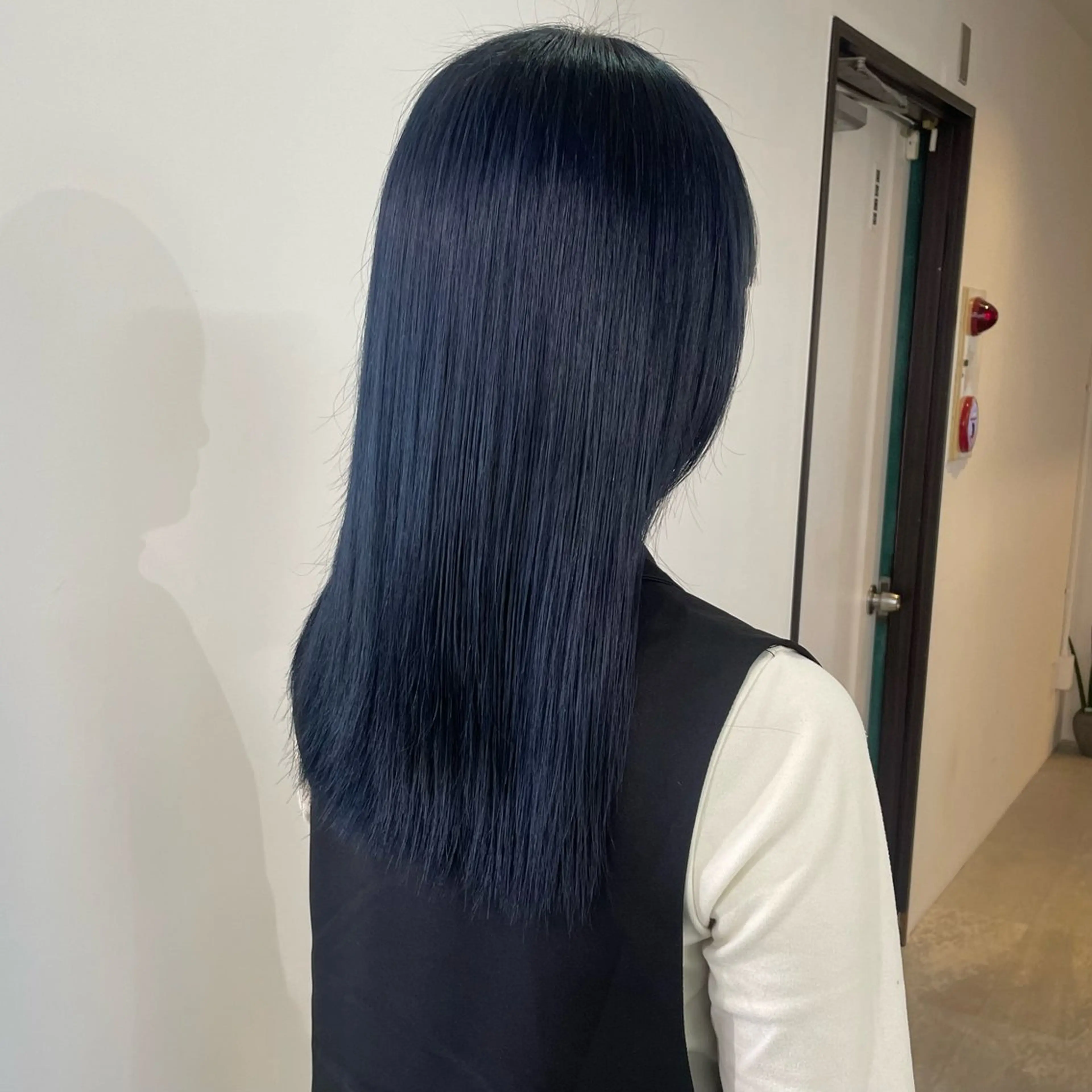 セミロング カラー 黒髪 ブルーカラー ブルーブラック 透明感カラー 顔まわりレイヤー nonoka オリーブ/レイヤーのヘアスタイル