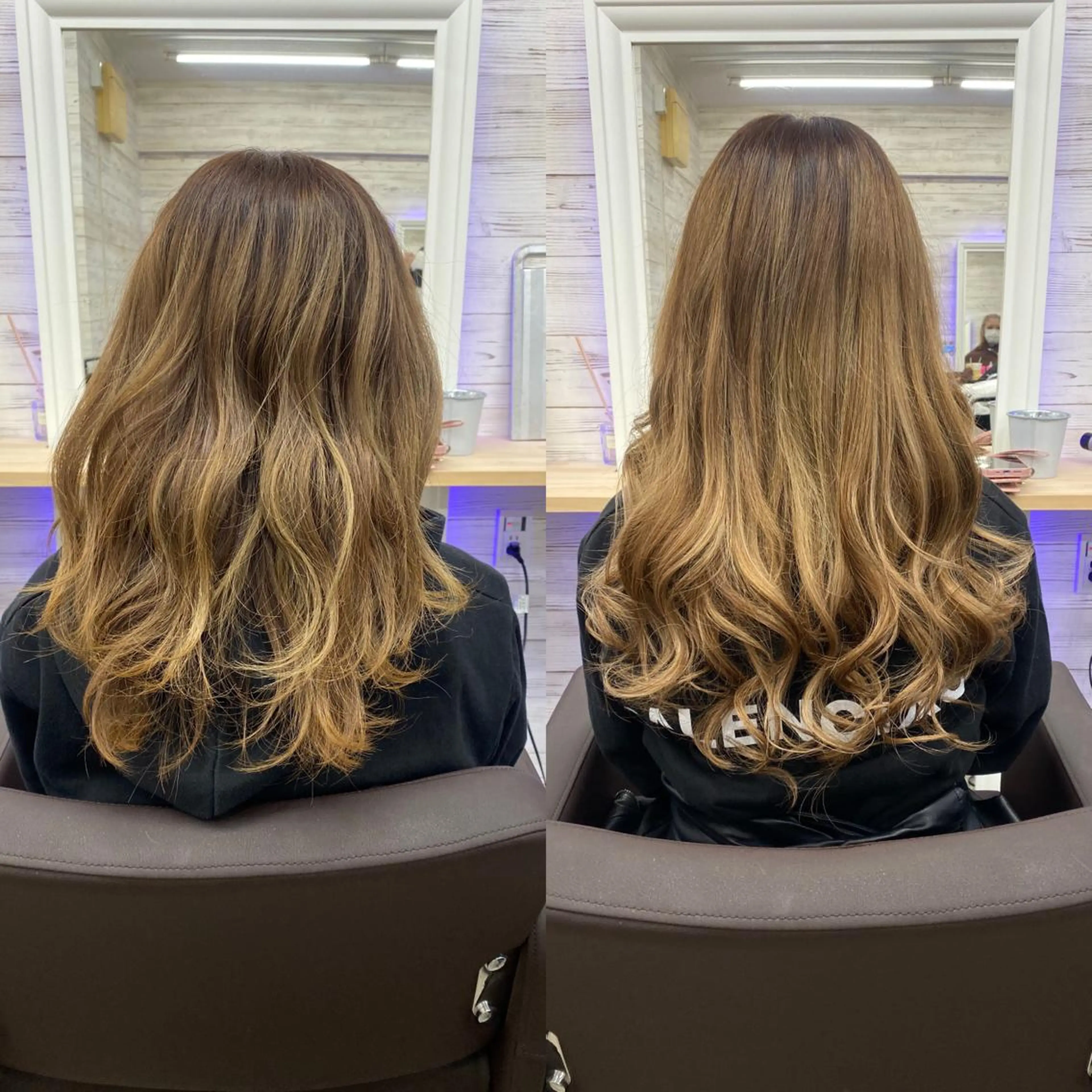 セミロング カラー ヘアアレンジ ショートボブ 編み込みエクステ シールエクステ セミロングパーマ バレイヤージュ LAVENDIA 初音のヘアスタイル