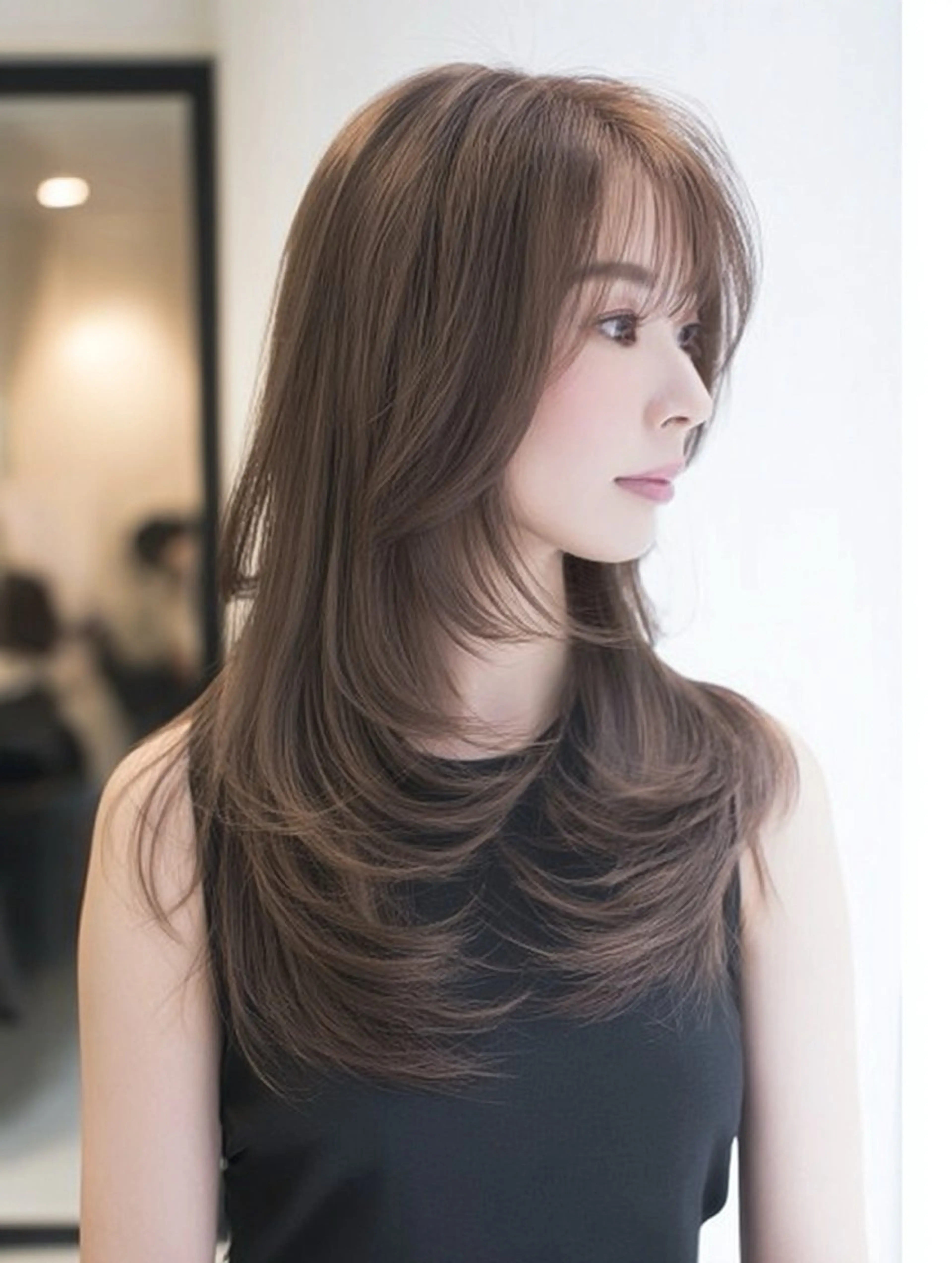 ロング ハイレイヤー 髪質改善 韓国風ヘア レイヤーカット 縮毛矯正 カット ヘアカラー 縮毛矯正 トリートメント ✨毛髪診断で絶対綺麗 ✨美髪艶髪専門✨高浪のヘアスタイル