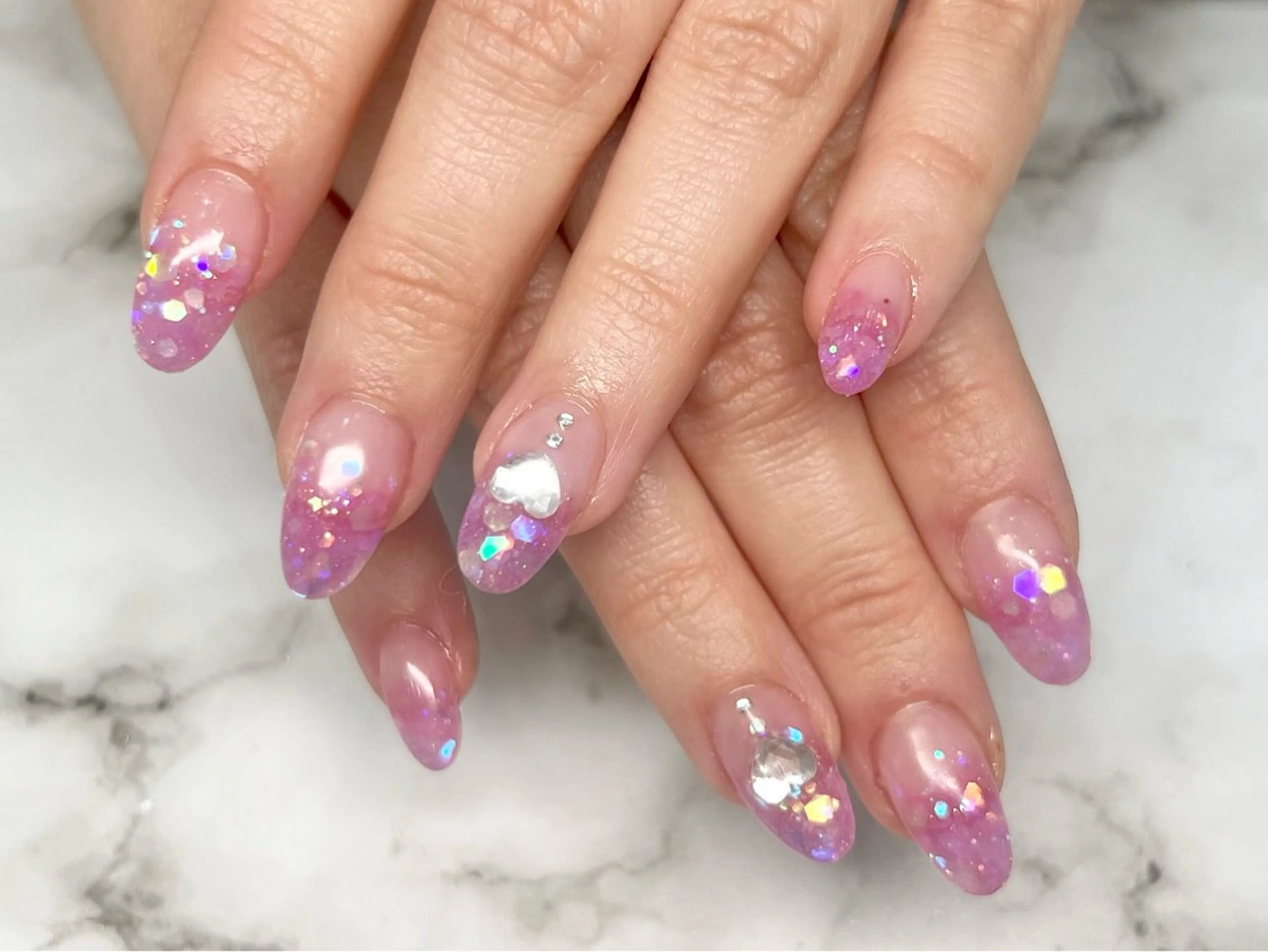 【オフ無し】アクリルスカルプ10本💖ラメグラorラメワンカラー☆ジェルコート付☆の写真