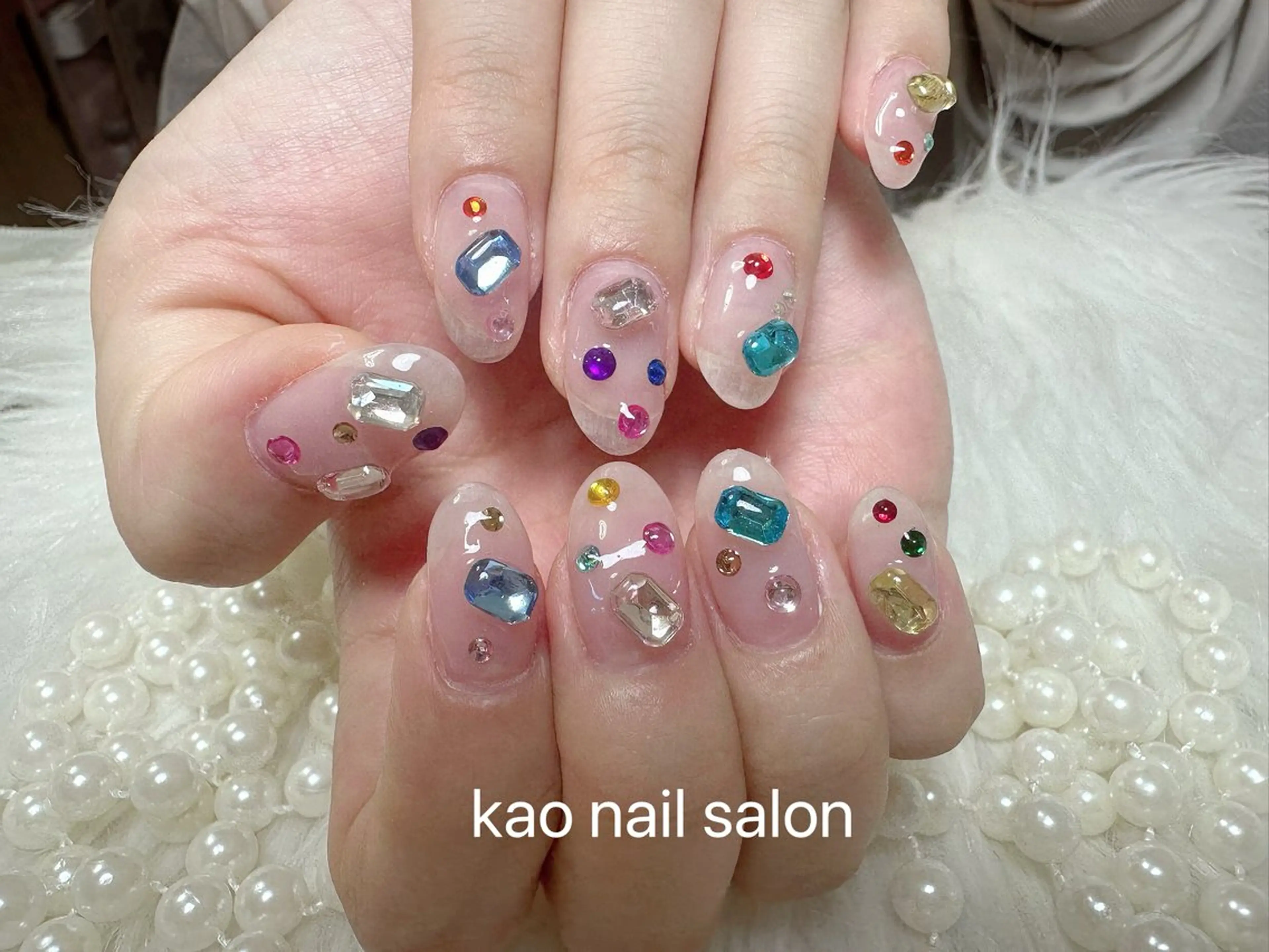 ネイル ストーンネイル ハンドネイル kao パラジェル スカルプ/長さだしのネイルデザイン