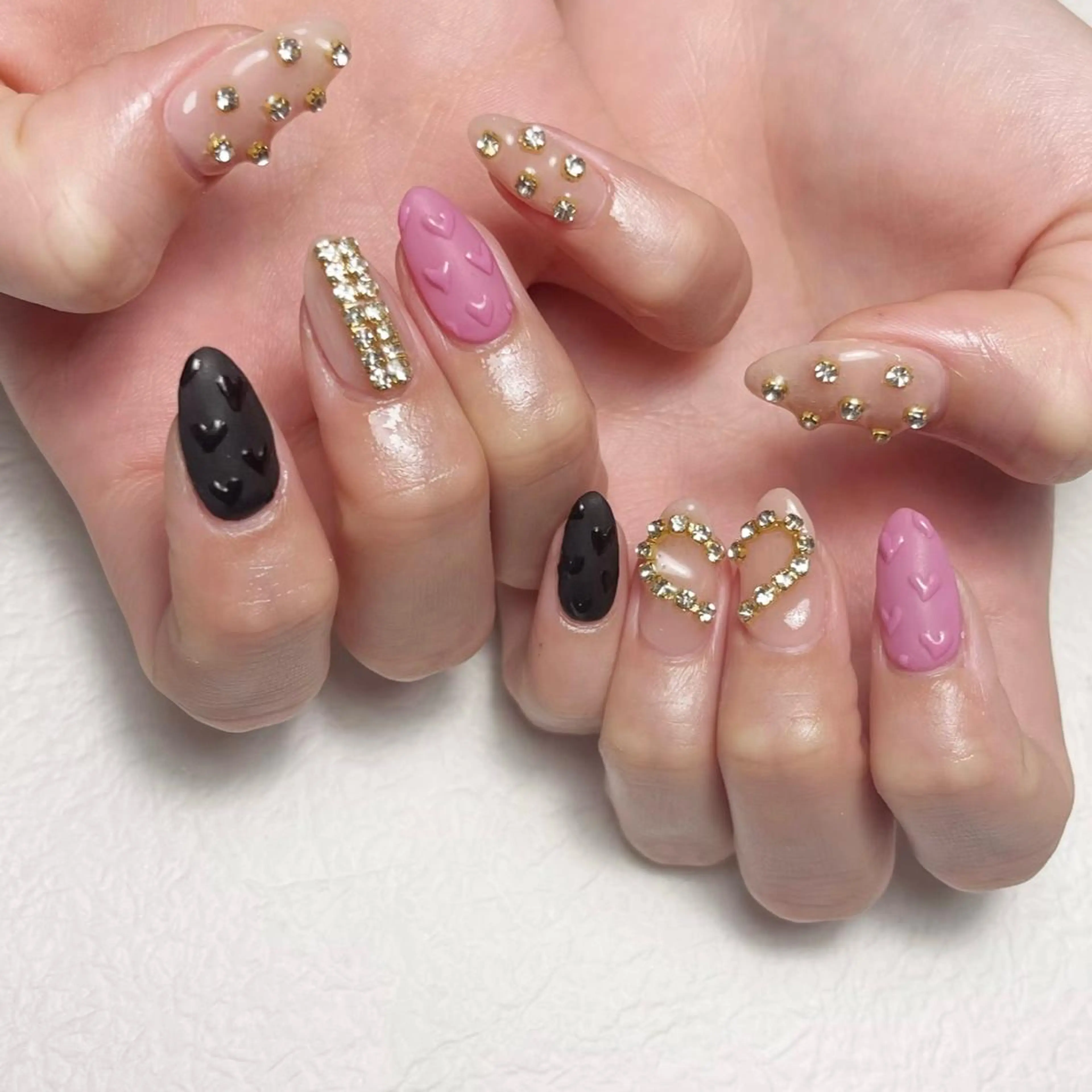 ネイル アートネイル フットネイル ジェルネイル ハート キラキラネイル Y nail なんば堀江店のネイルデザイン