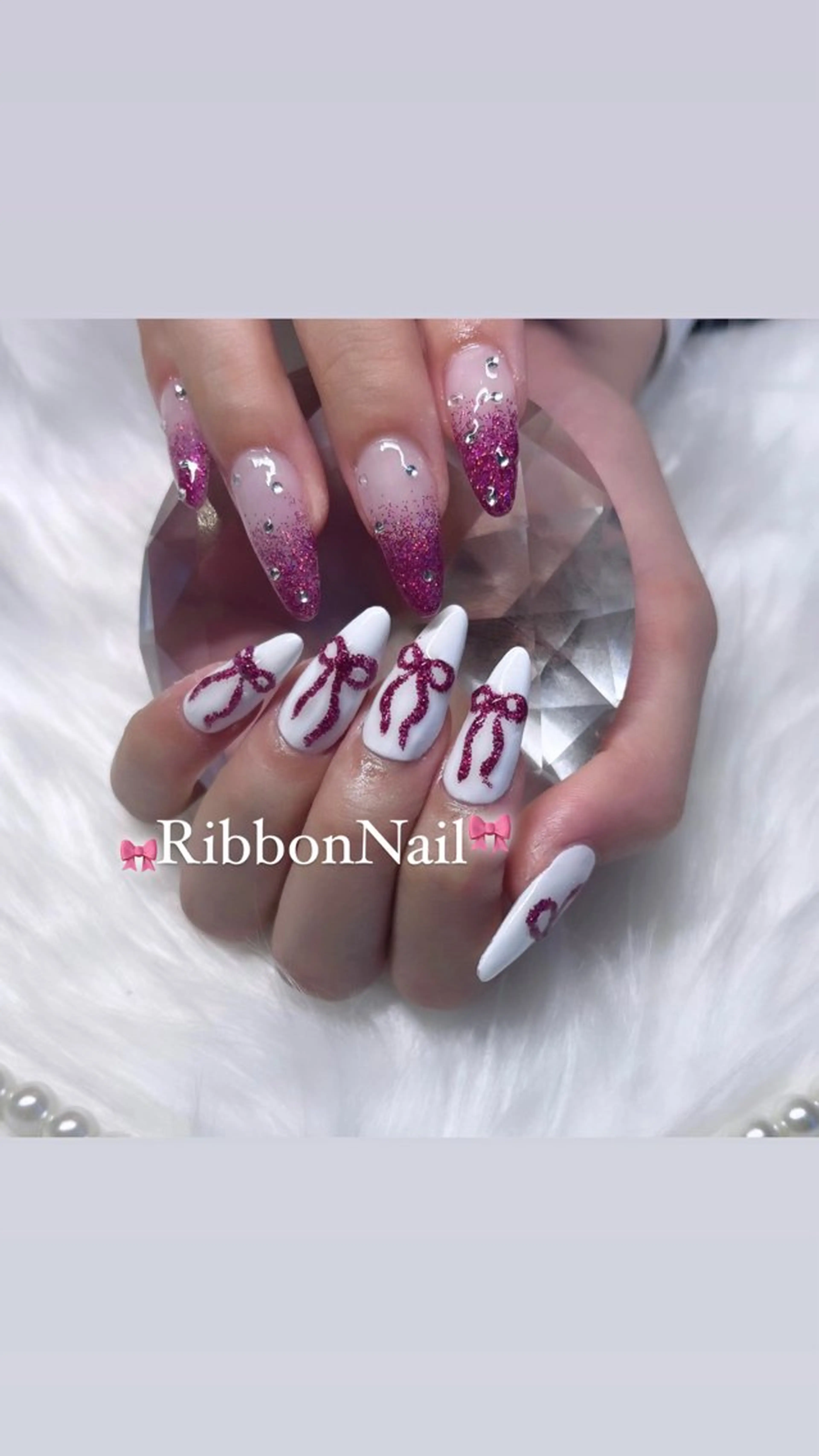 ネイル 持ち込み リボン スカルプネイル Kobayashi Komugiのネイルデザイン