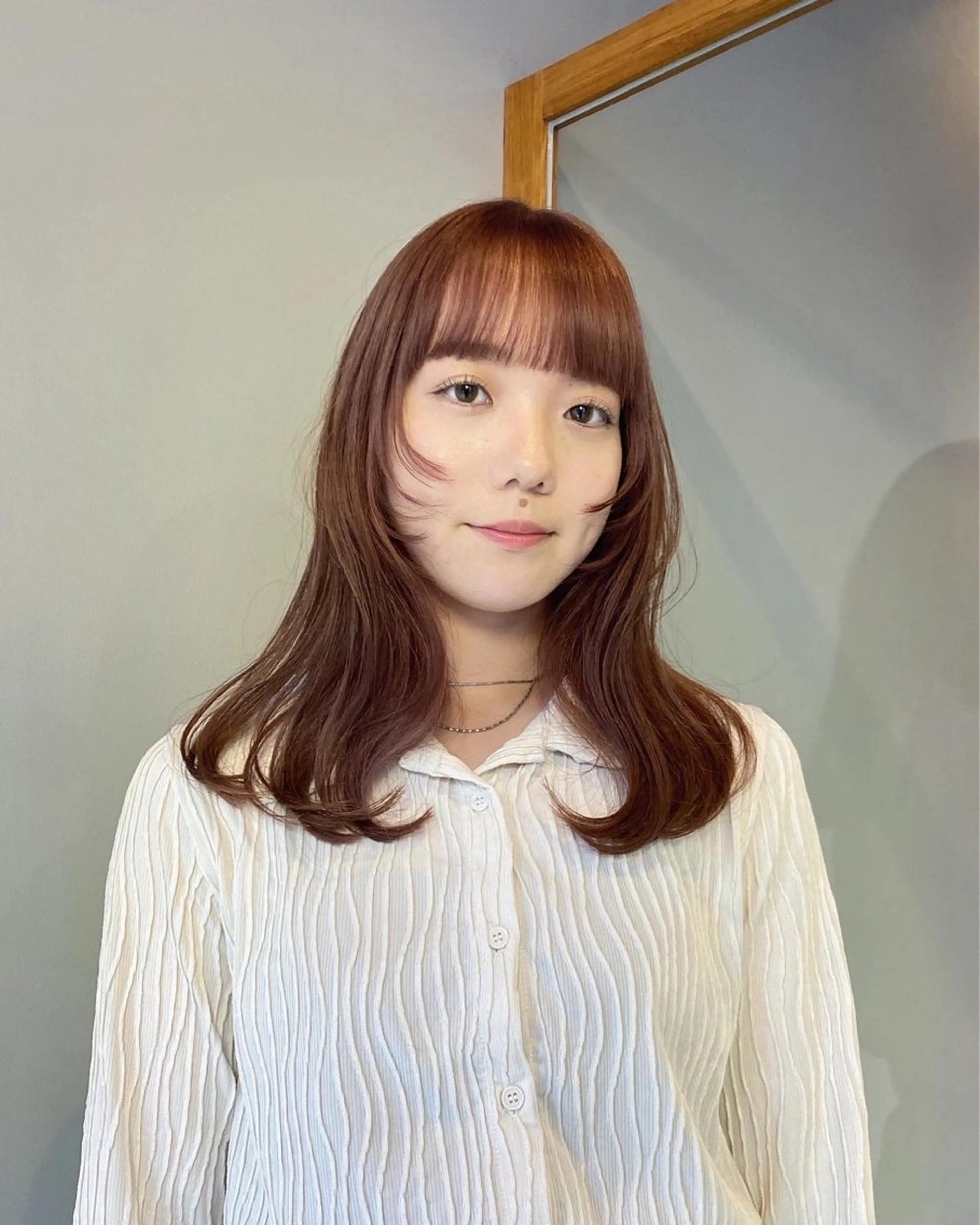 セミロング カラー ブリーチ ピンクカラー カット ヘアカラー F-card所属・shiga mariaのヘアスタイル