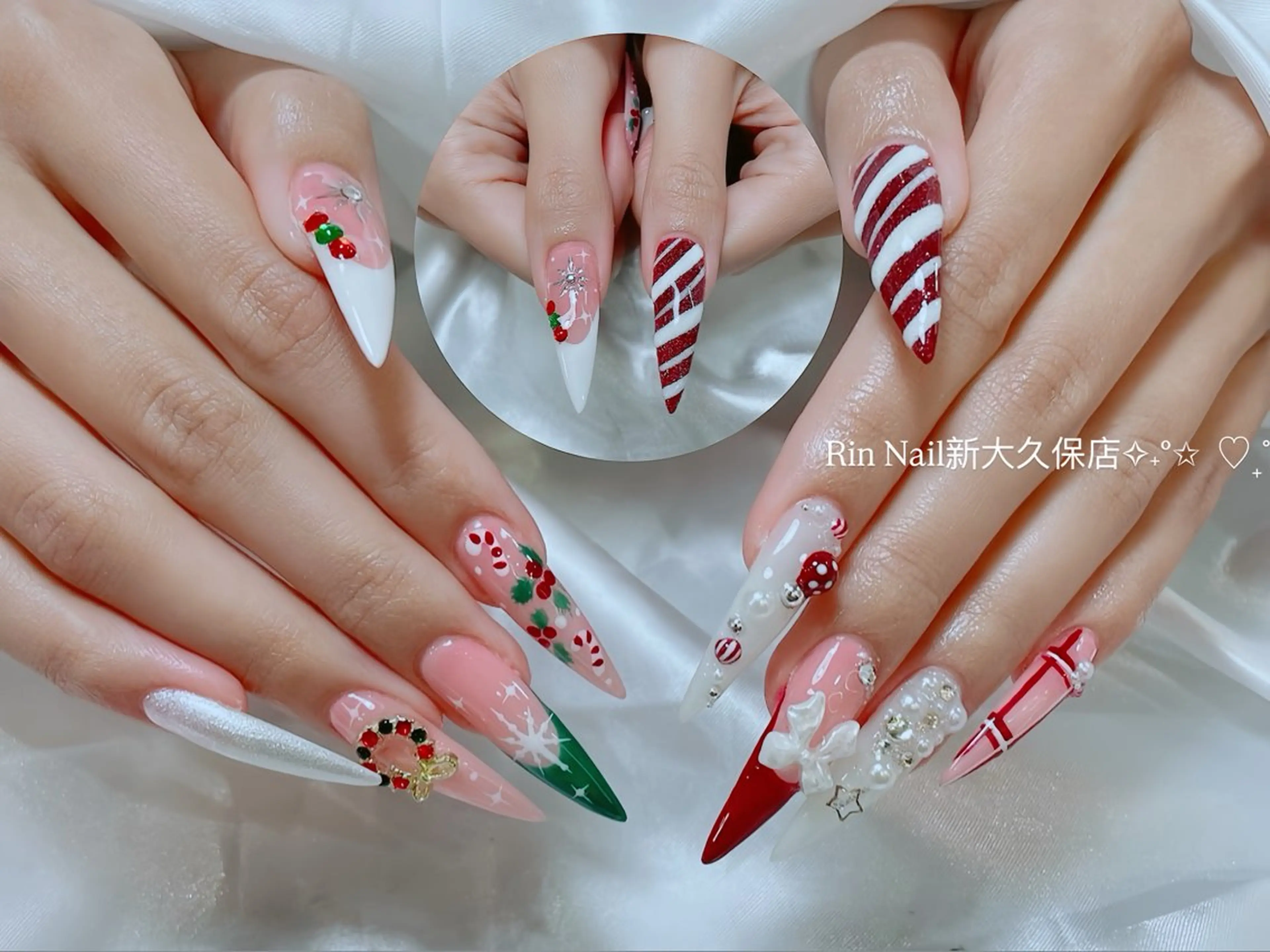 ネイル ボルドー フレンチネイル グラデーション キラキラネイル 韓国ネイル ハンドネイル Rin Nail 新大久保店のネイルデザイン