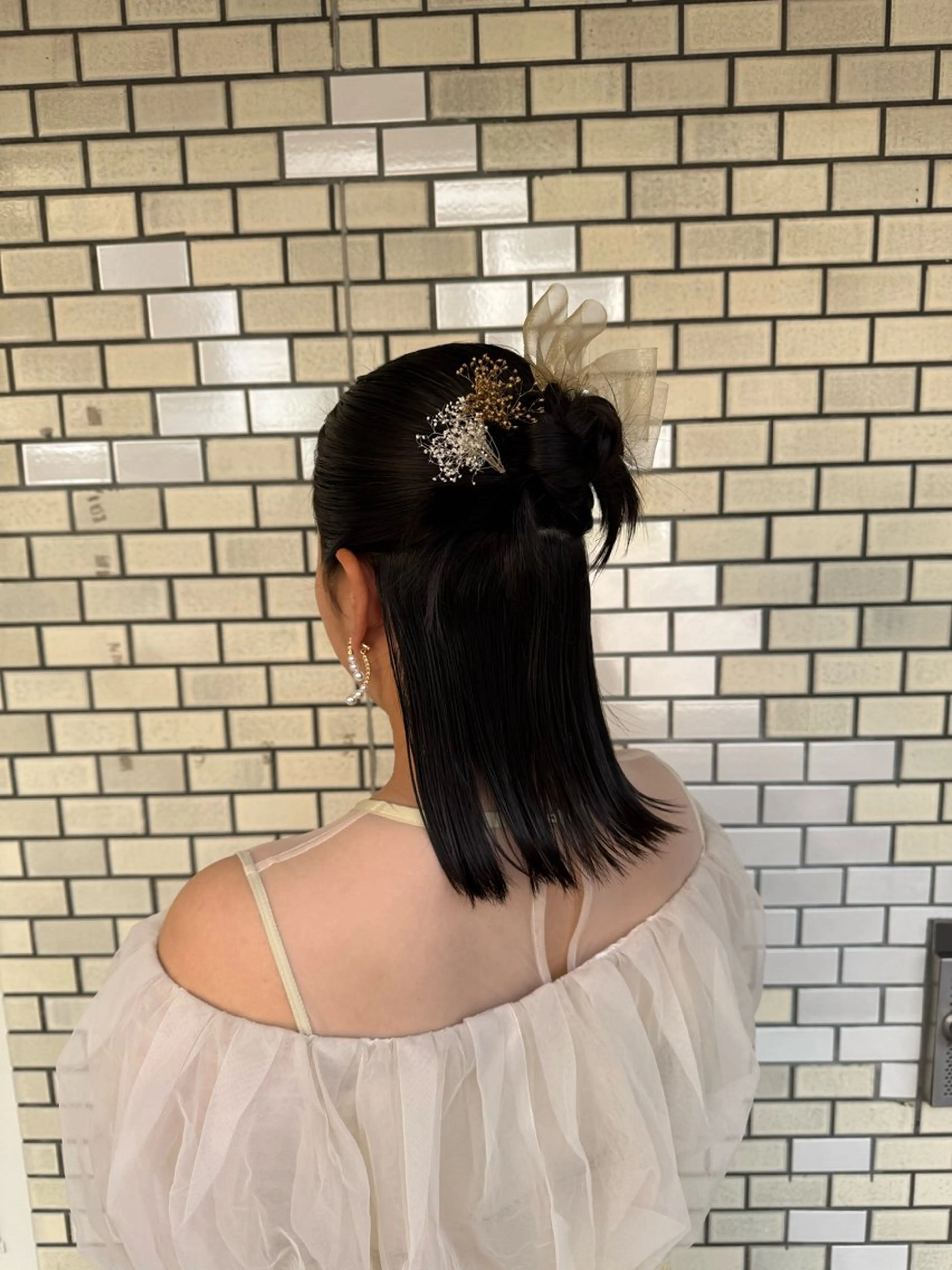 ミディアム ヘアアレンジ ハーフアップ 結婚式・ブライダル 小松 莉夏子のヘアスタイル