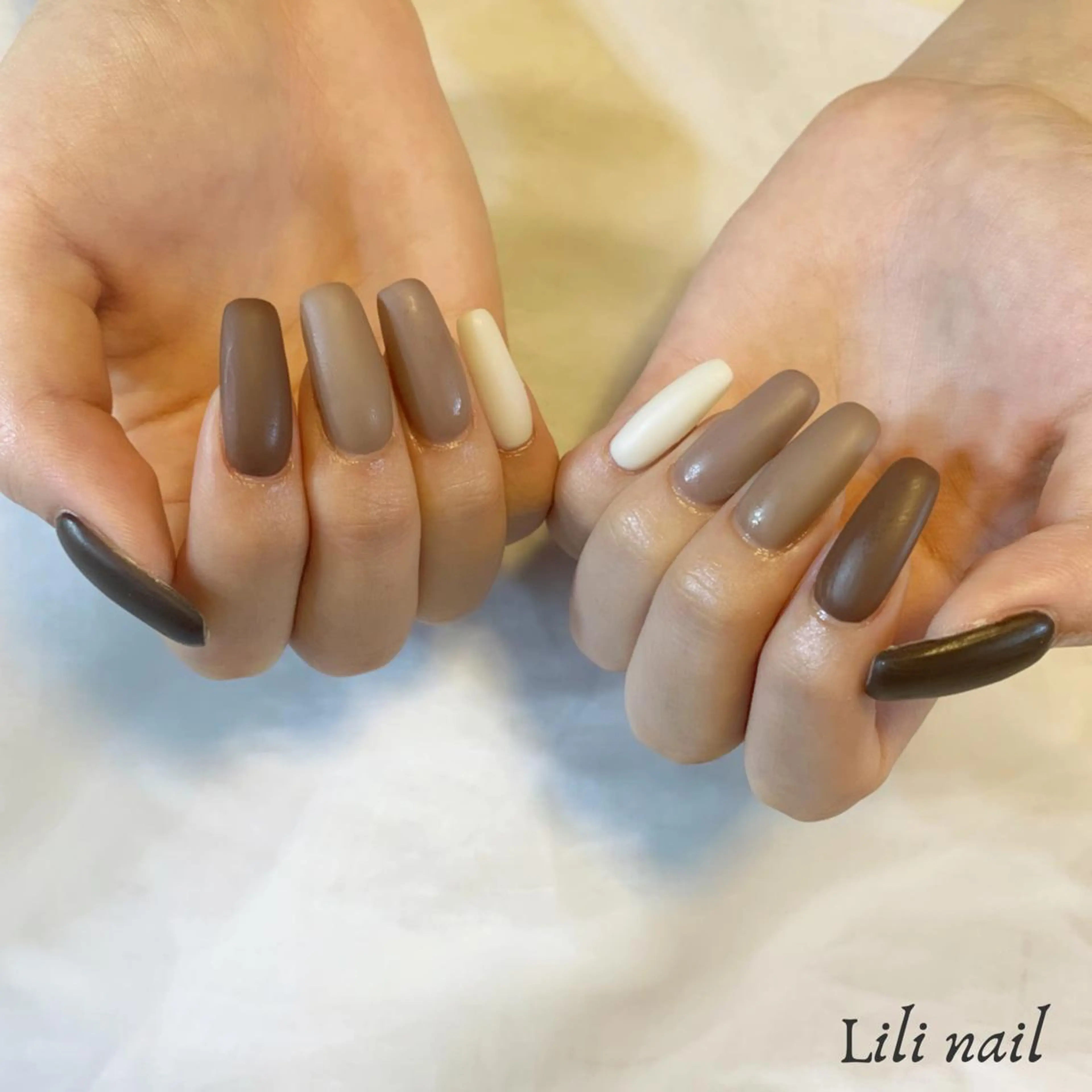 ロング ネイル ロング ブラウン ロングネイル マットネイル ショートネイル Lilibeauty salonのネイルデザイン
