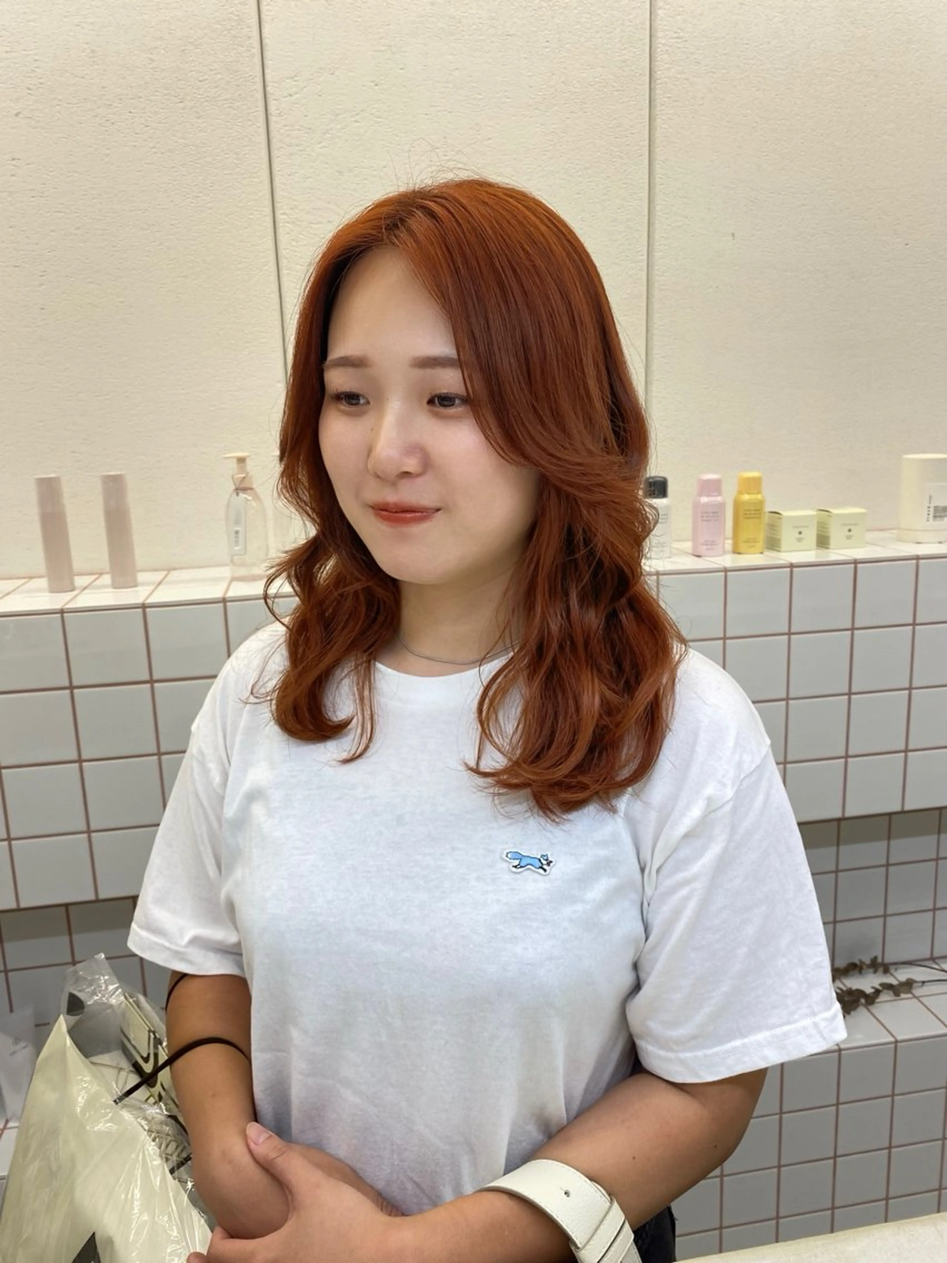 セミロング カラー ブラウンカラー オレンジ オレンジブラウン NIKO/名古屋/ 髪質改善/艶髪のヘアスタイル