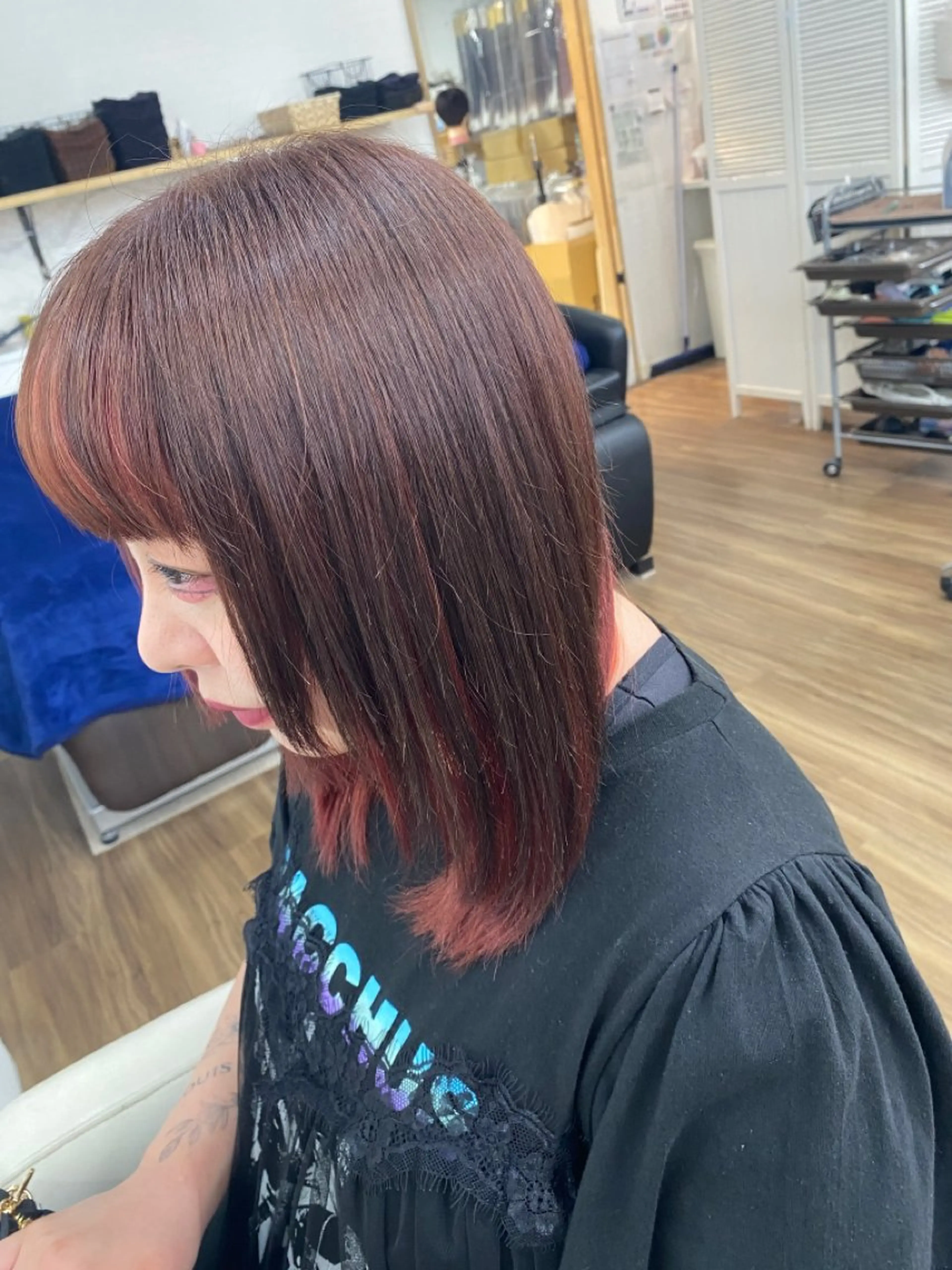 セミロング カラー レッドカラー ヘアカラー トリートメント GLOSS 心斎橋 山上のヘアスタイル