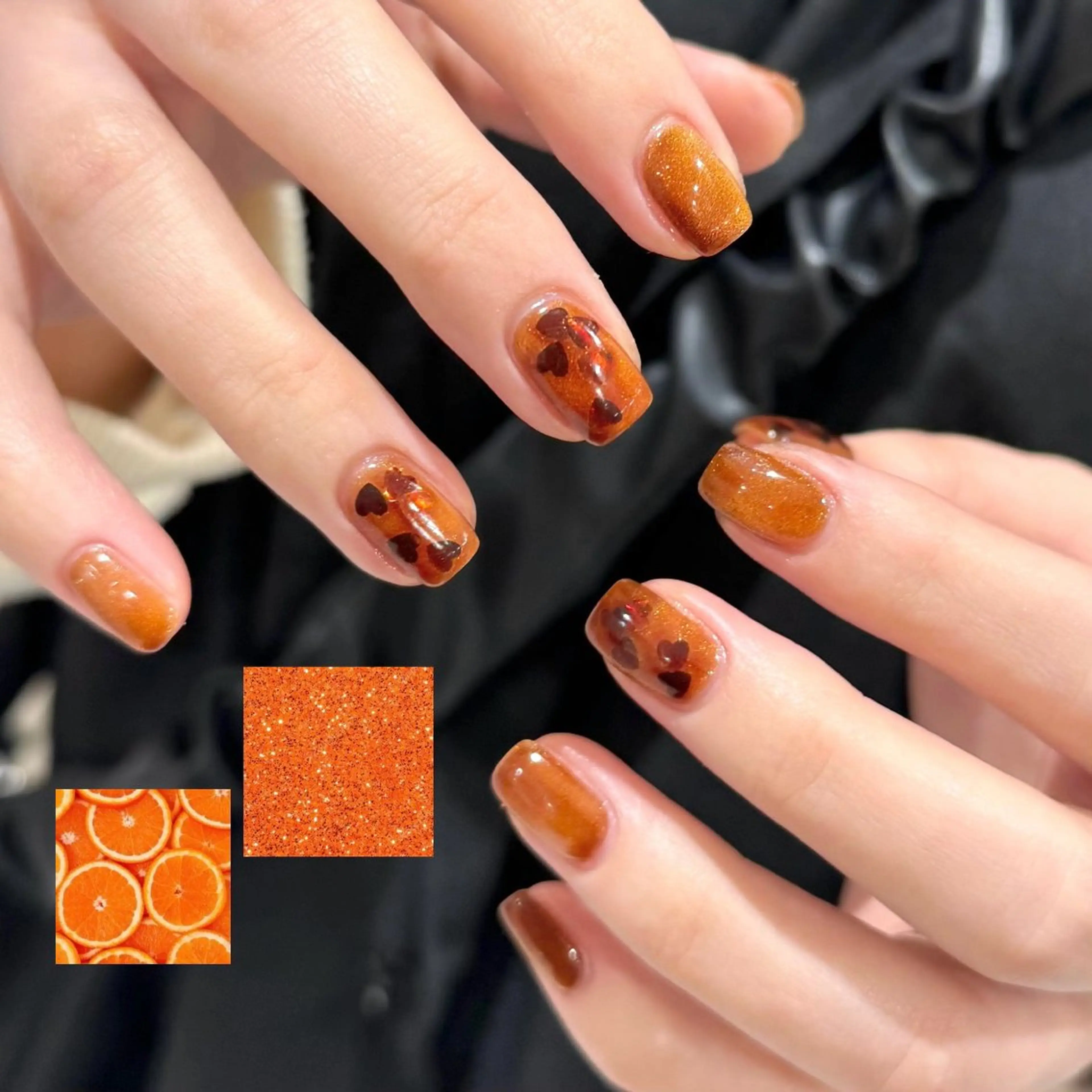 ネイル ハート オレンジ yate' narumiのネイルデザイン