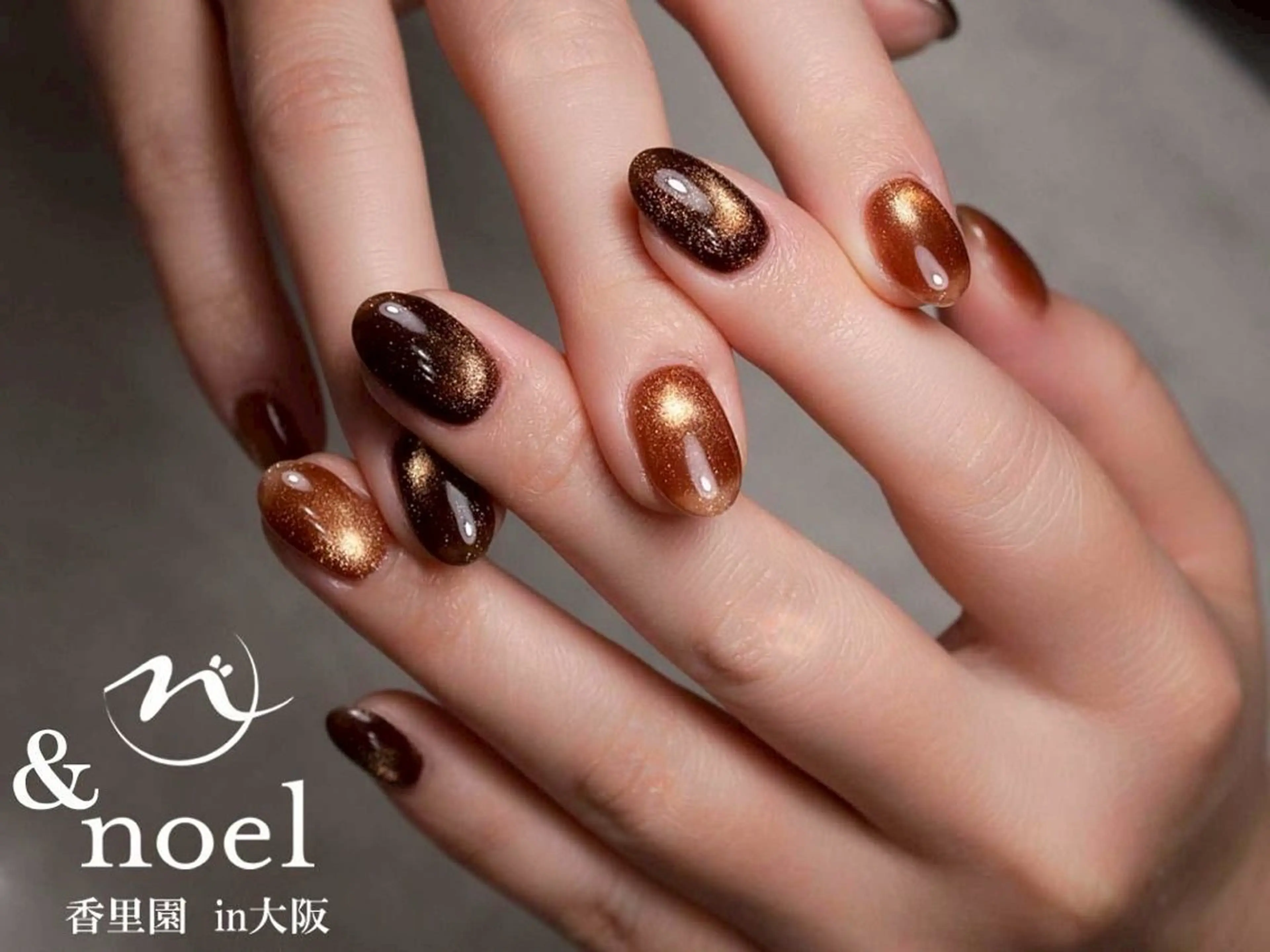 ネイル ブラウン マグネットネイル シンプルネイル ハンドネイル Nailsalon ＆Noelのネイルデザイン