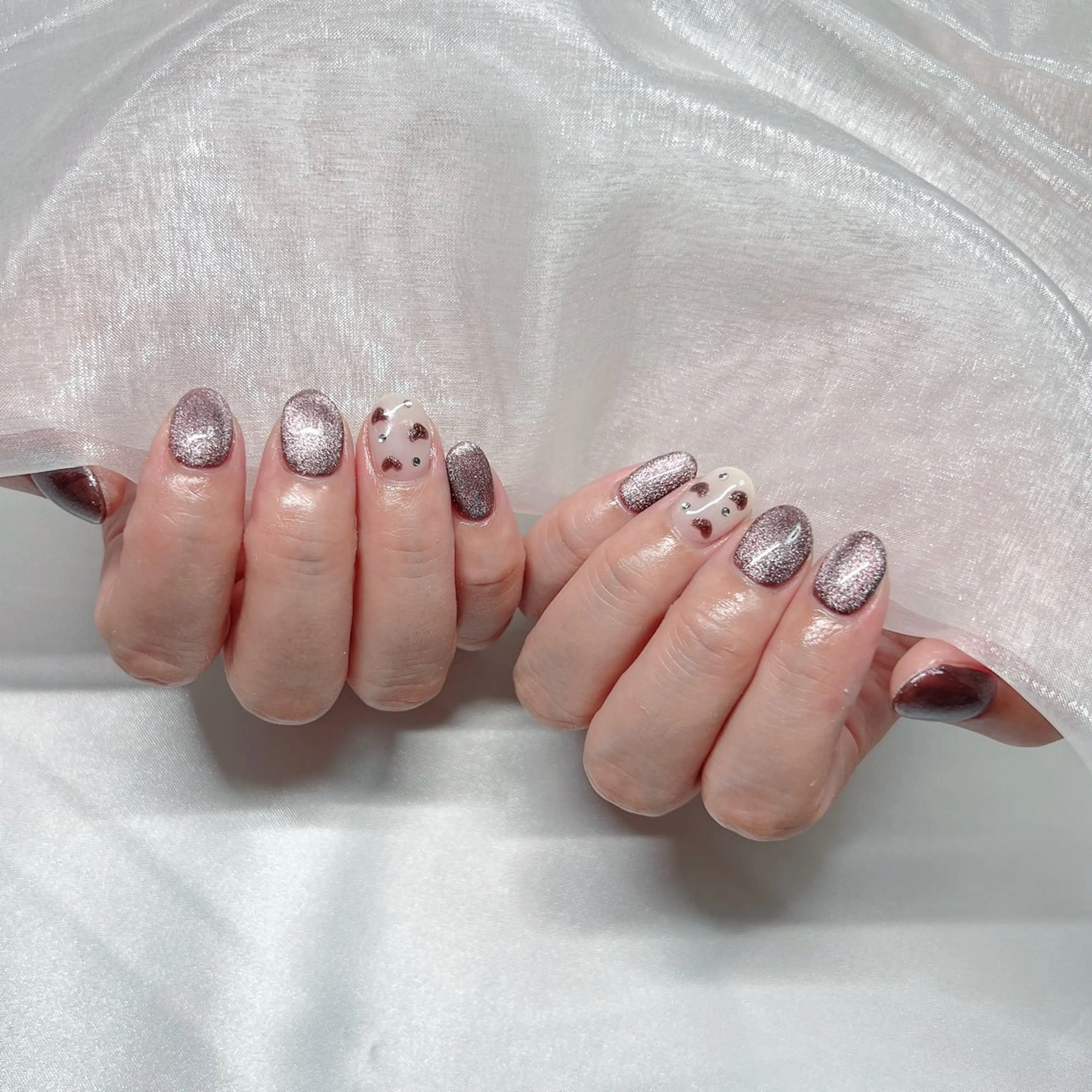 ネイル ジェルネイル 韓国ネイル ラメ(グリッター) マグネットネイル ミラーネイル ハンドネイル -nail salon-Reward所属・nail salon Rewardのネイルデザイン