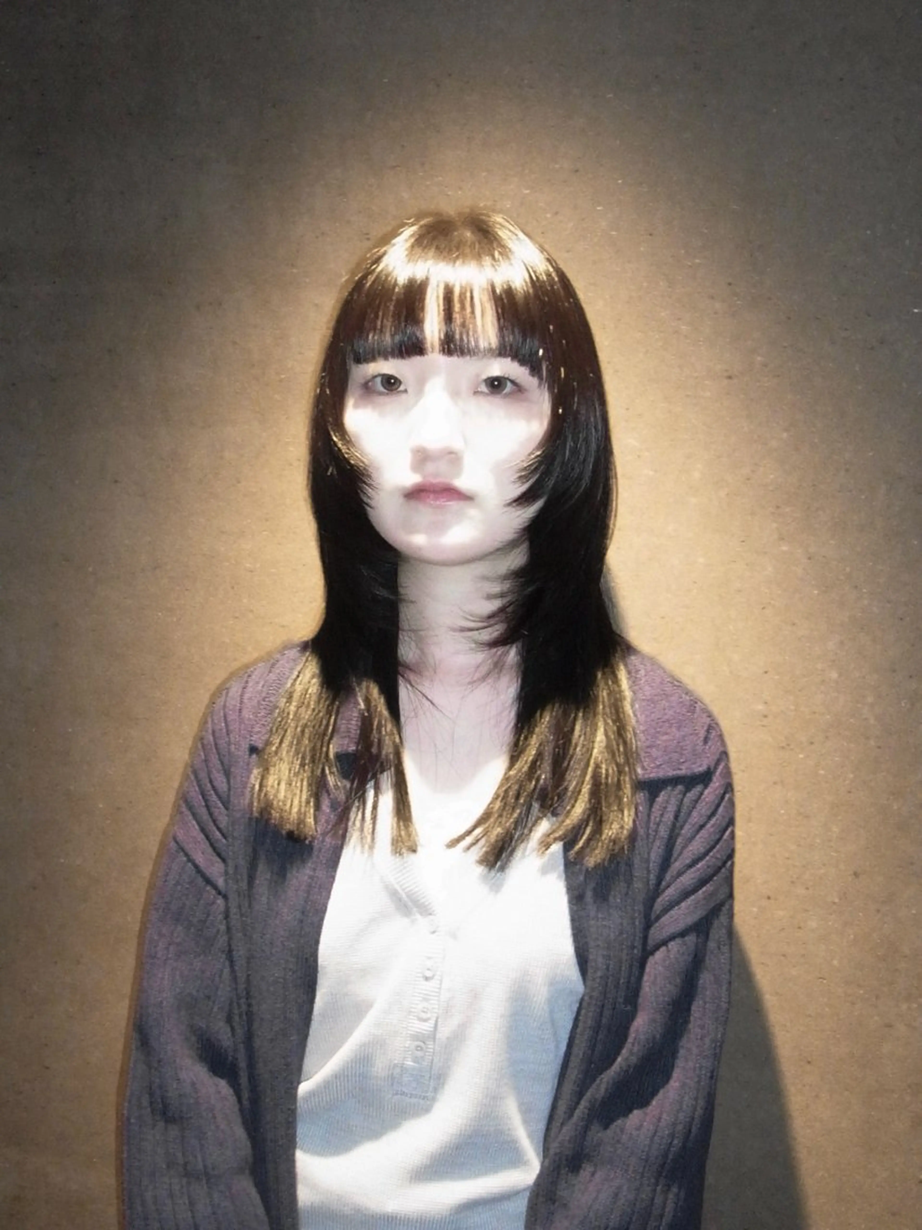 セミロング カラー グレージュ オレンジ レイヤーカット 新宿/ボブ/モード 茉樹@pullnocのヘアスタイル