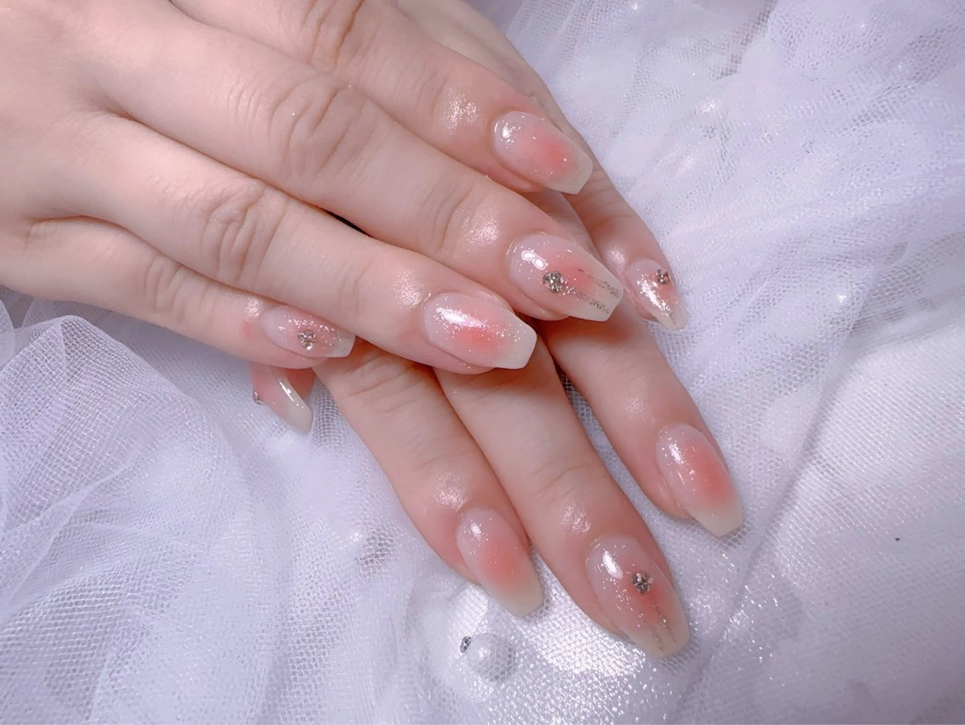 ネイル アートネイル フラッシュネイル フレンチネイル ジェルネイル ガラスフレンチ ハンドネイル You&Me Miyuのネイルデザイン