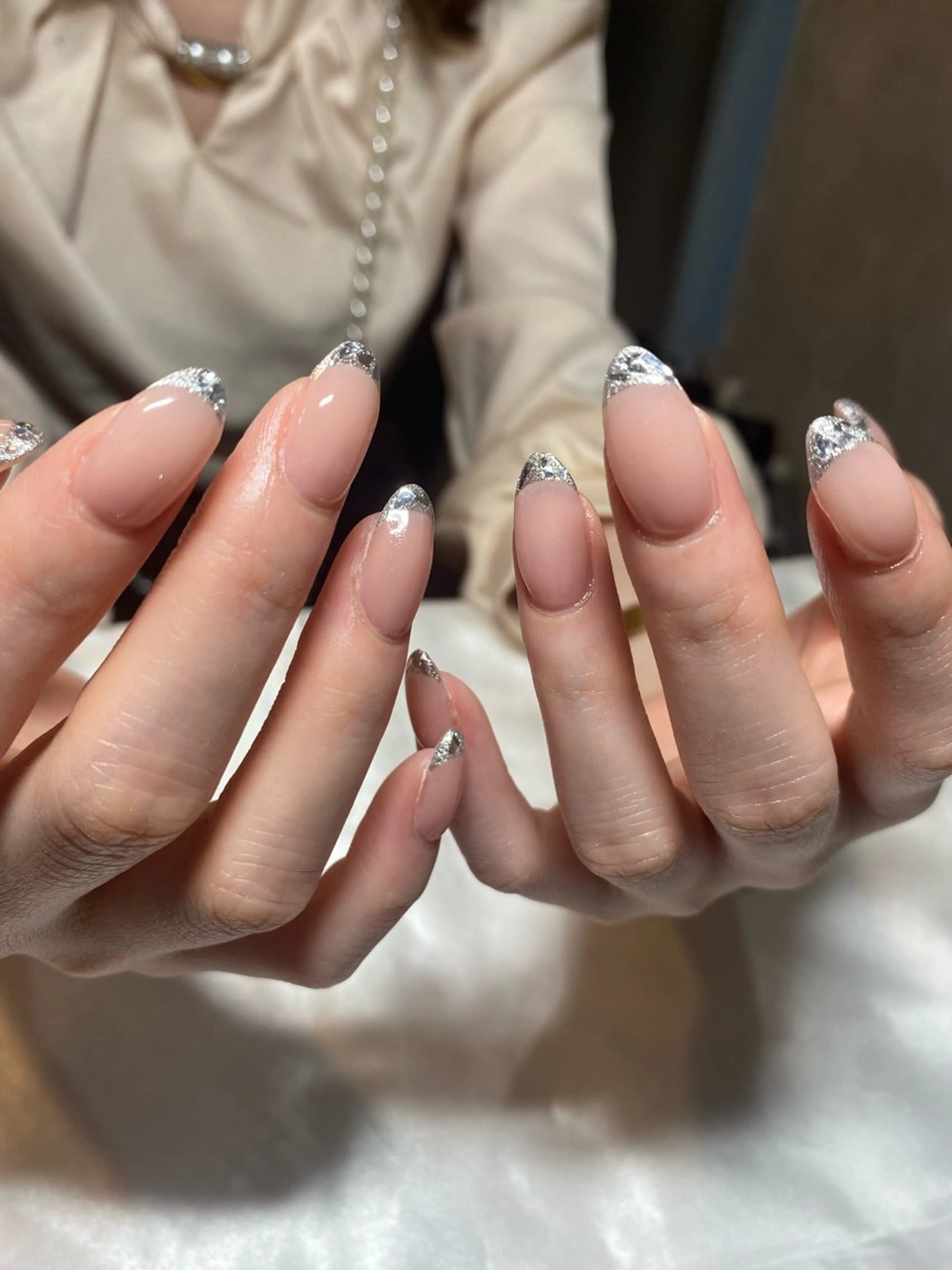 ネイル フレンチネイル ガラスフレンチ ハンドネイル REINA ルレイル心斎橋のネイルデザイン