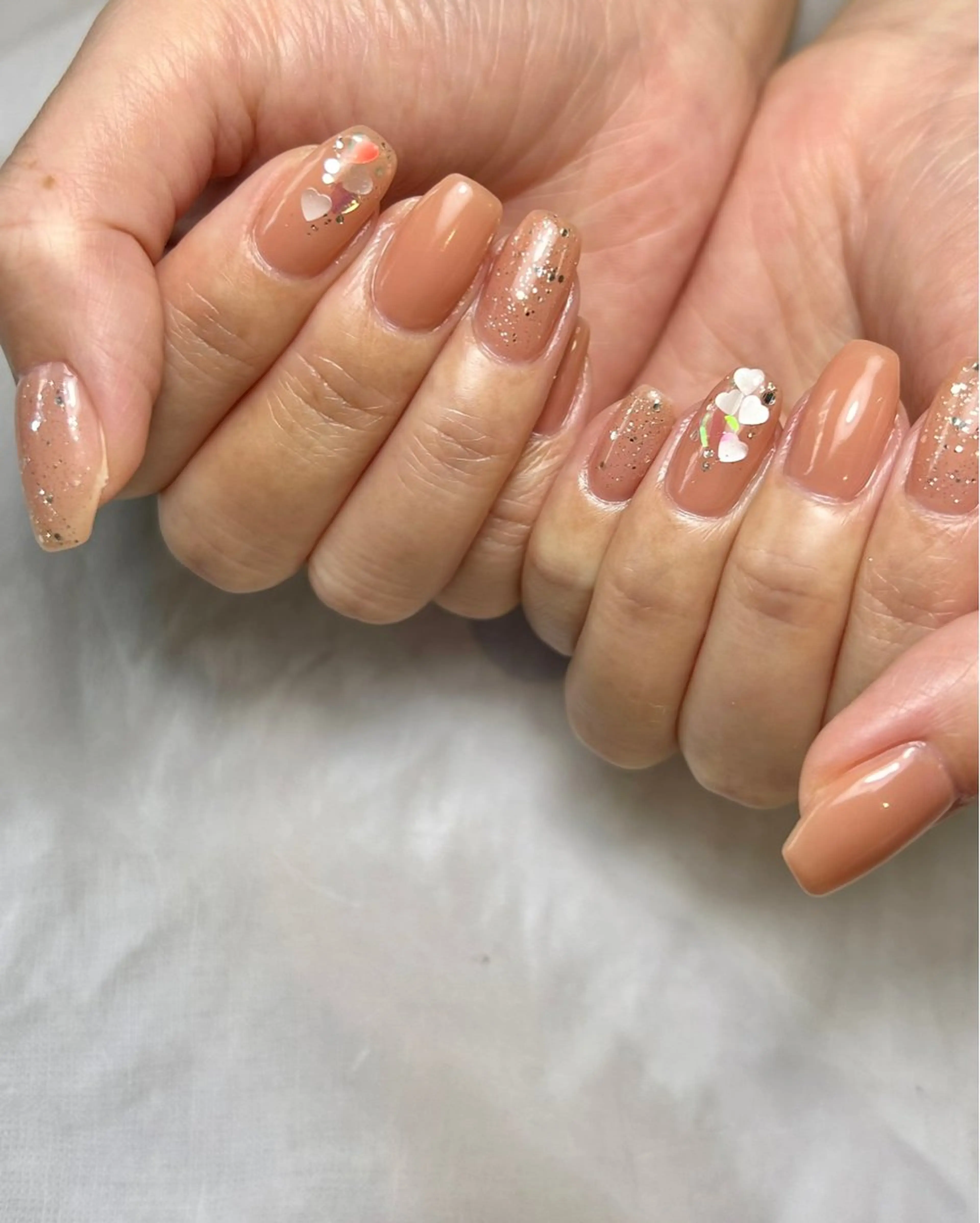 ネイル ハート ホログラムネイル 持ち込み オレンジ ハンドネイル Reflection marikoのネイルデザイン