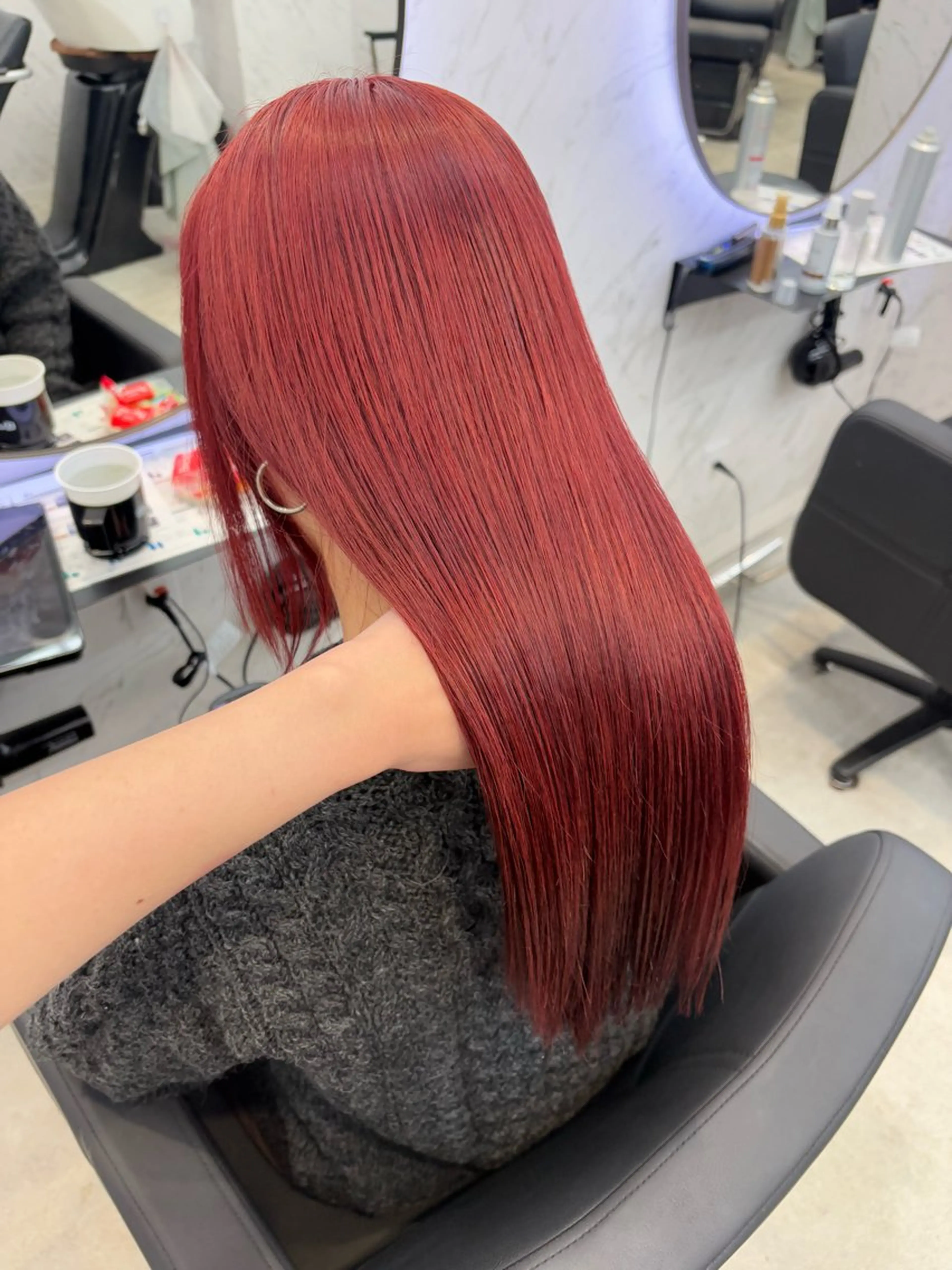 ロング カラー レッドカラー ヘアカラー 韓国ヘア🎀 /♡𝓝𝓸𝓪♡のヘアスタイル