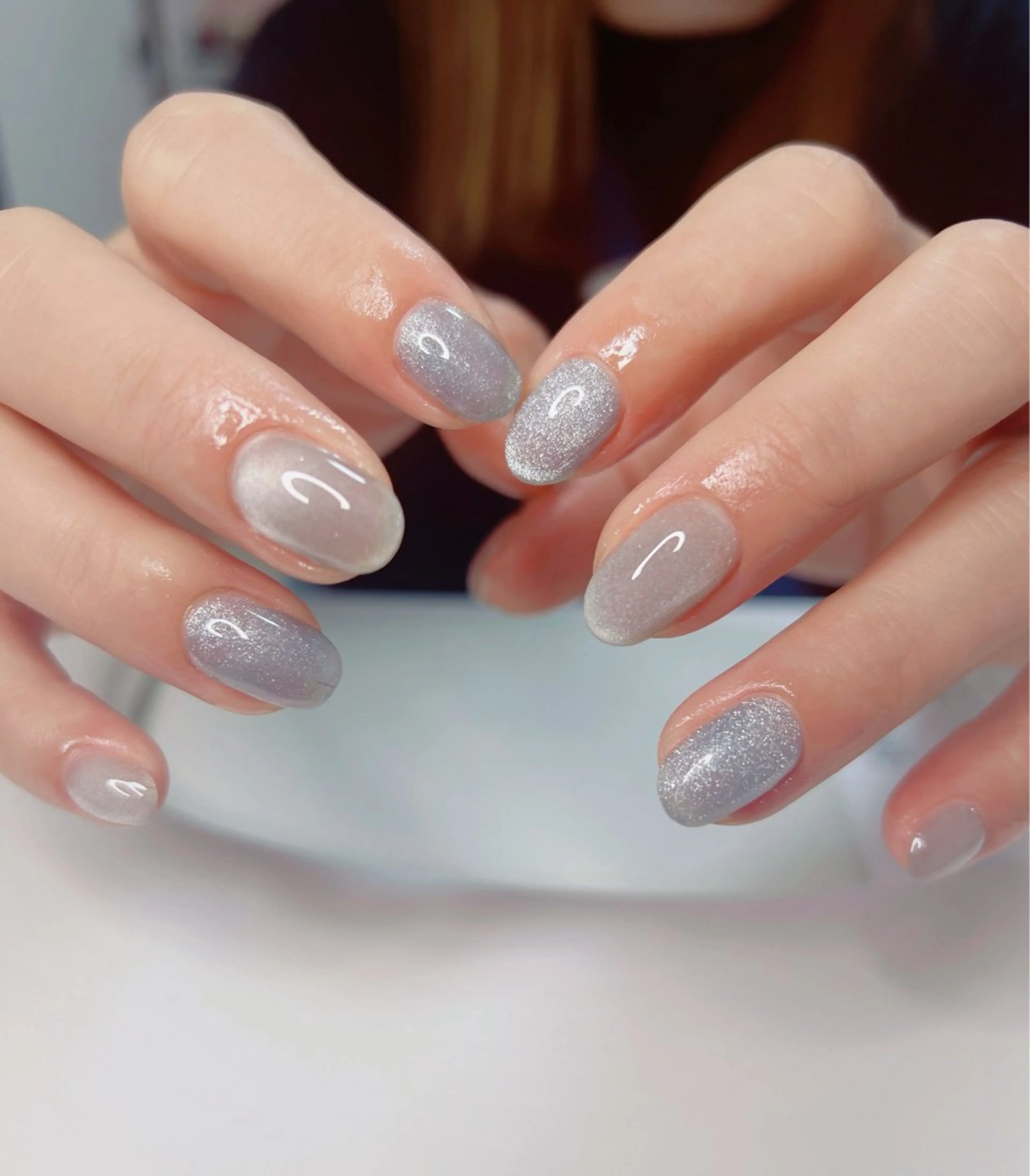 ネイル オーロラネイル 長さ出し フットネイル 韓国ネイル ラメ(グリッター) ハンドネイル 👍thumbs up nail👍のネイルデザイン