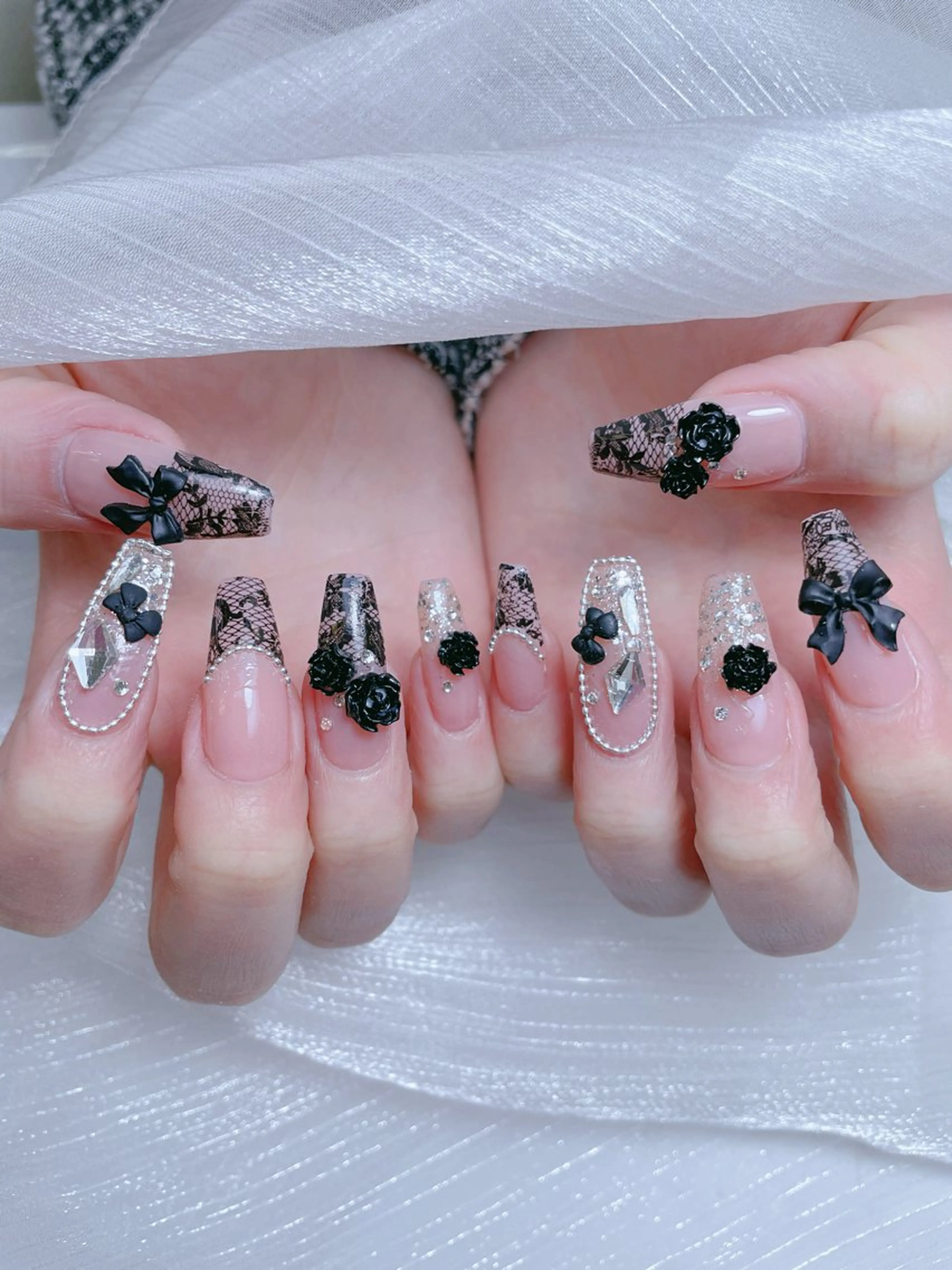 ネイル クリアネイル ロングネイル マグネットネイル 大理石ネイル(マーブル) 春ネイル princess👑 木戸 唯のネイルデザイン