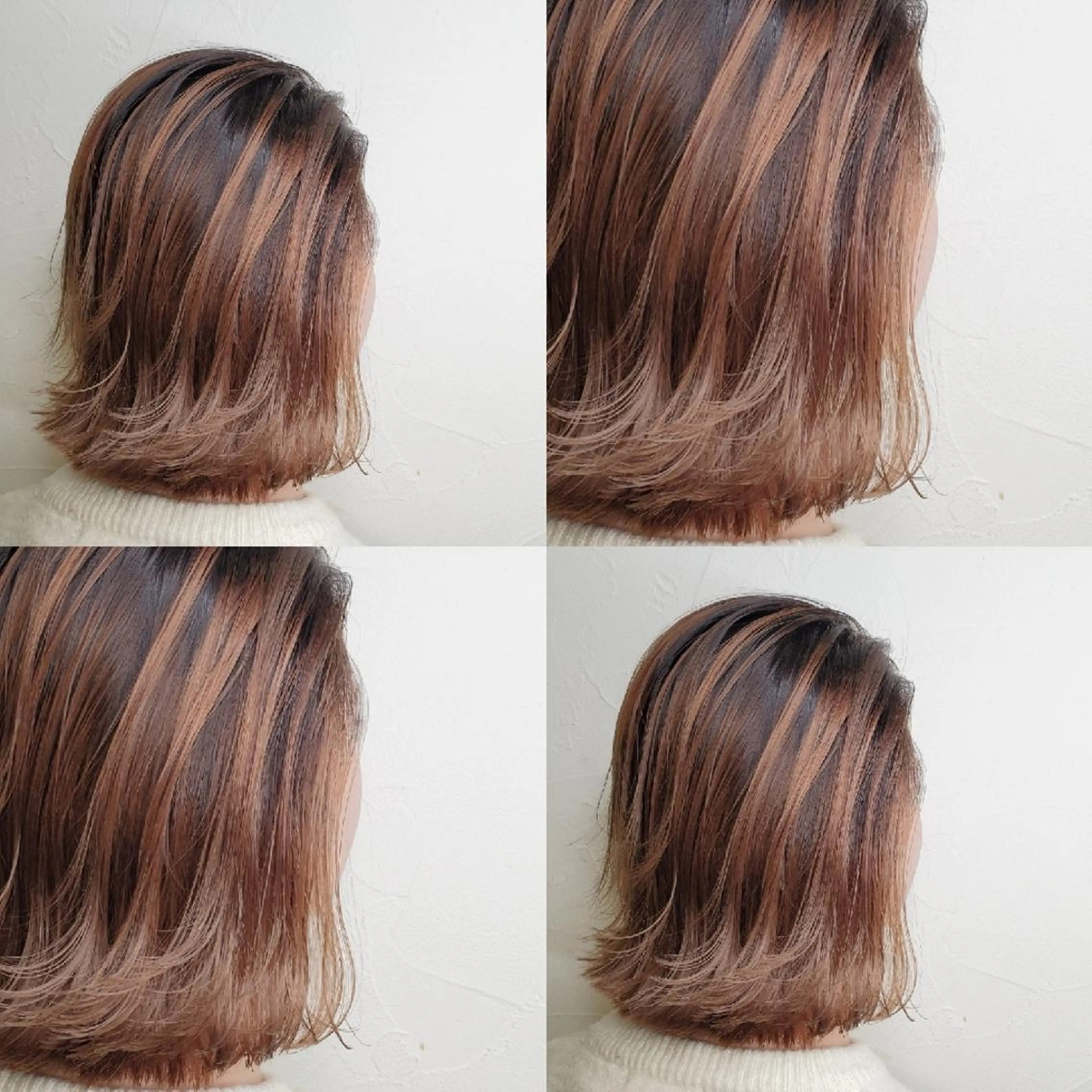 ミディアム ヘアカラー ツヤ髪✨縮毛矯正 ハイトーンカラーのヘアスタイル