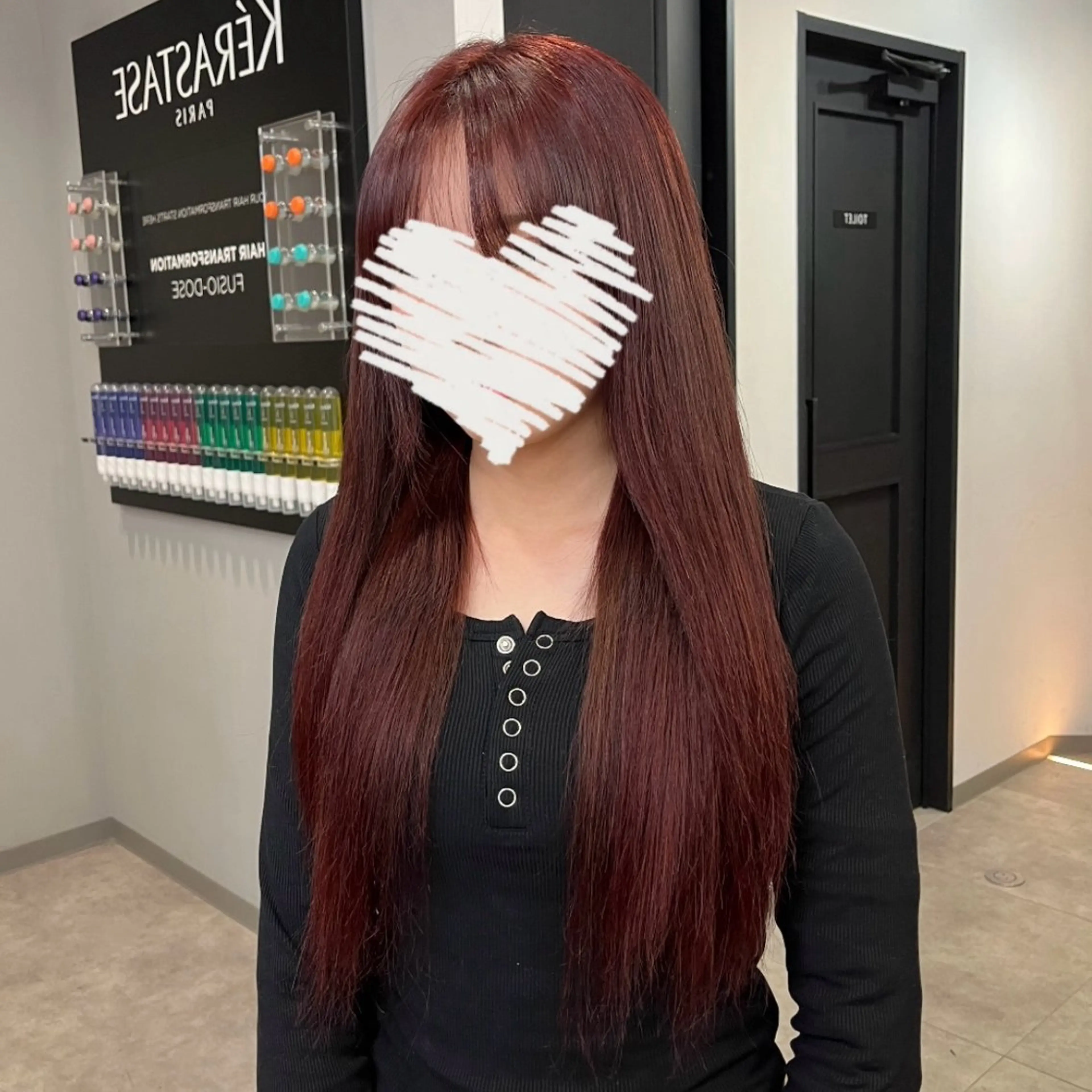 カラー 黒髪 ブリーチ ボルドーカラー ダブルカラー ブリーチなしカラー ヘアカラー MOMOKA /　Lapis今泉店のヘアスタイル