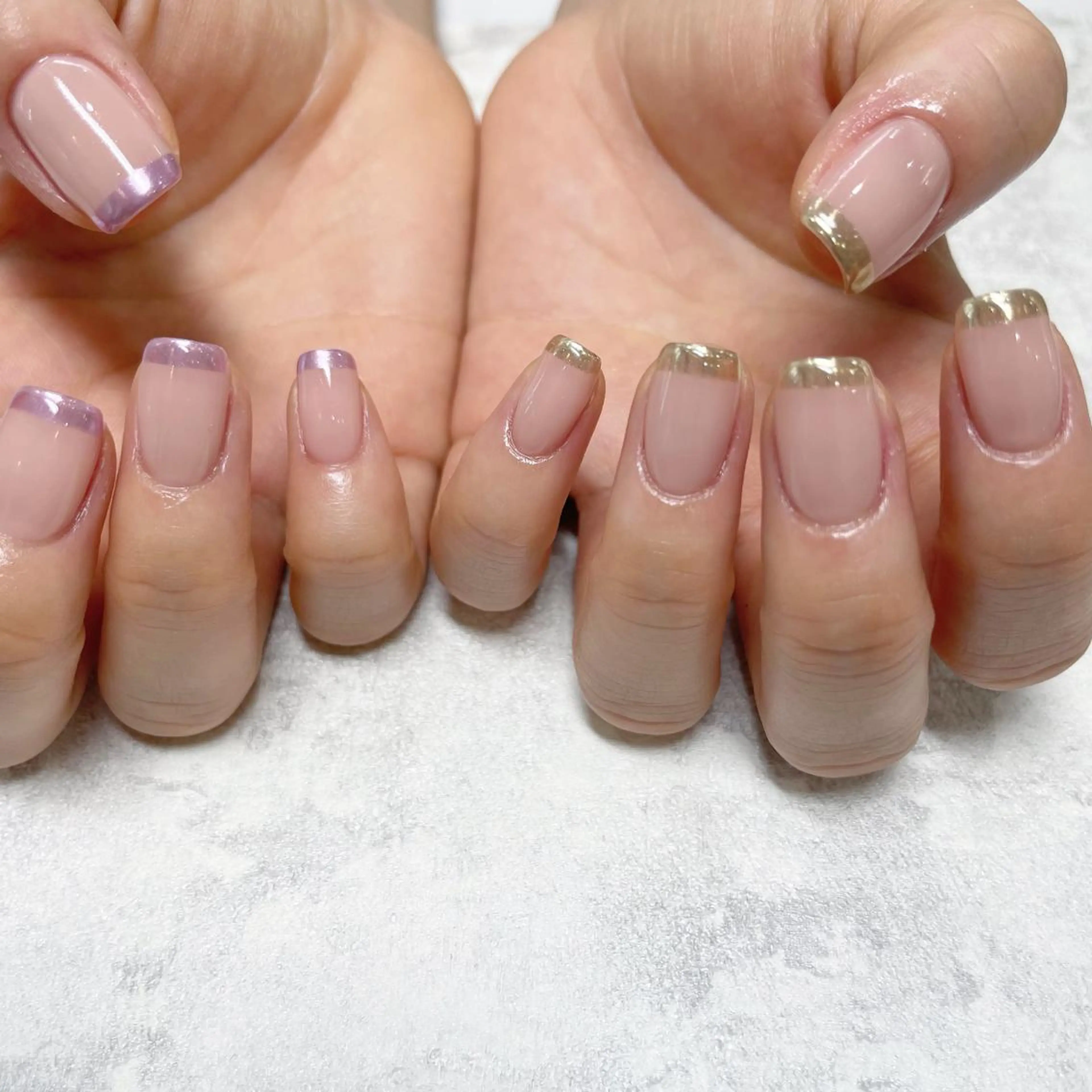 ネイル フレンチネイル ミラーネイル ショートネイル シンプルネイル スクエアネイル ハンドネイル 表参道 mico店 satomiのネイルデザイン