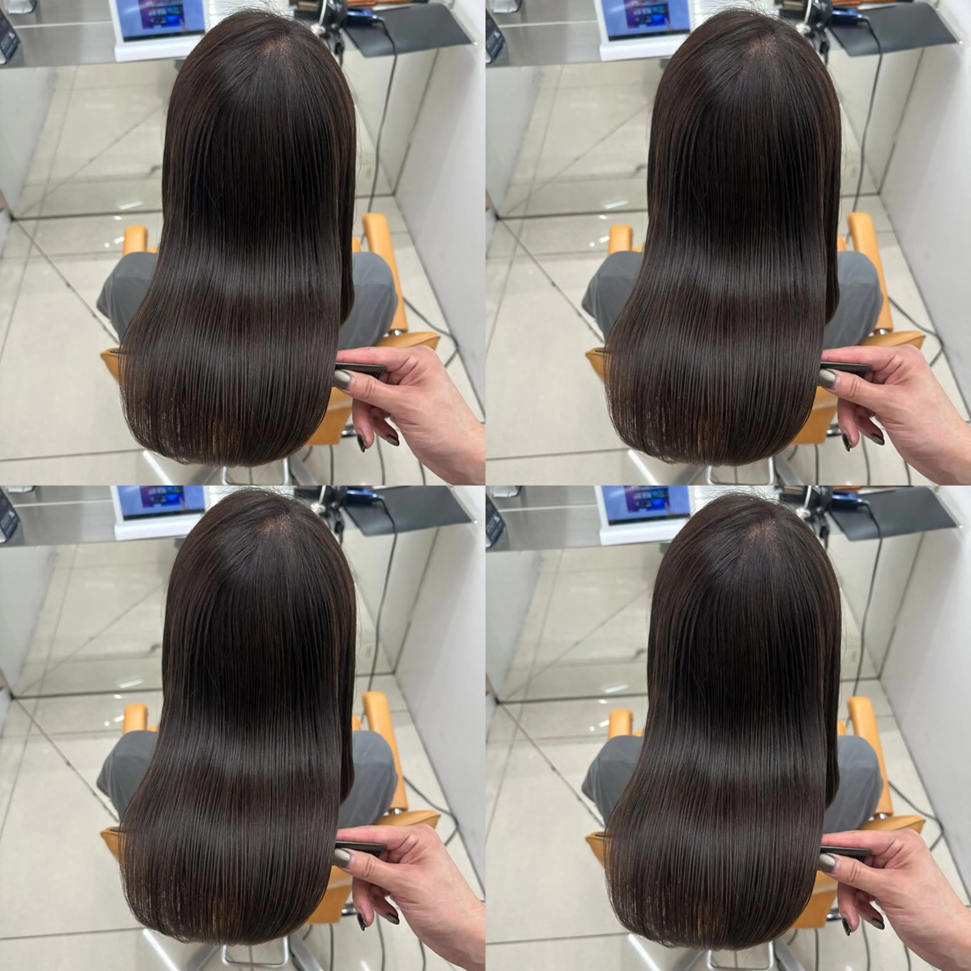 セミロング カラー カット ヘアカラー 髪質改善× 白髪ぼかし溝江のヘアスタイル