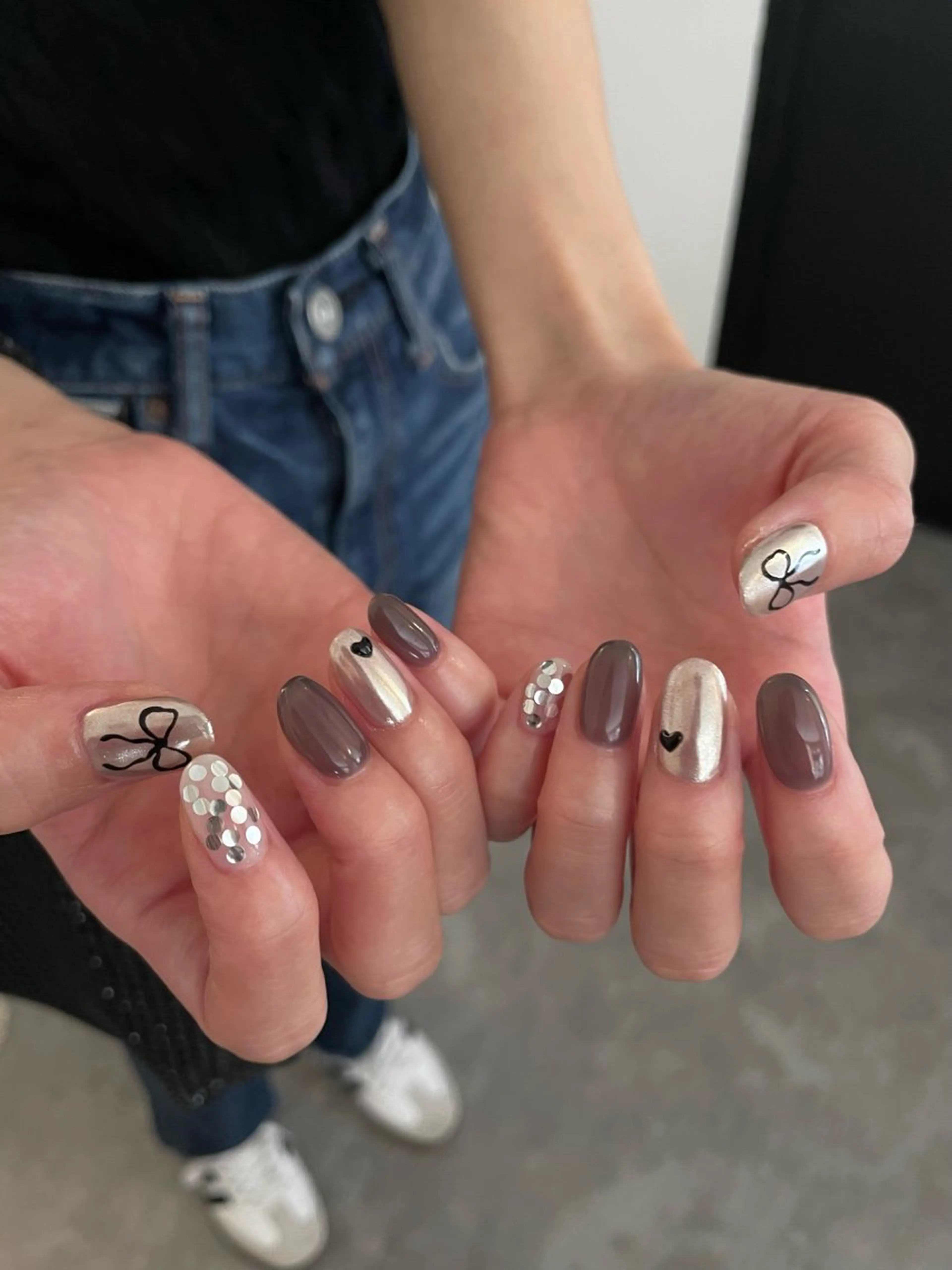 ネイル ハート リボン ハンドネイル roof nailのネイルデザイン