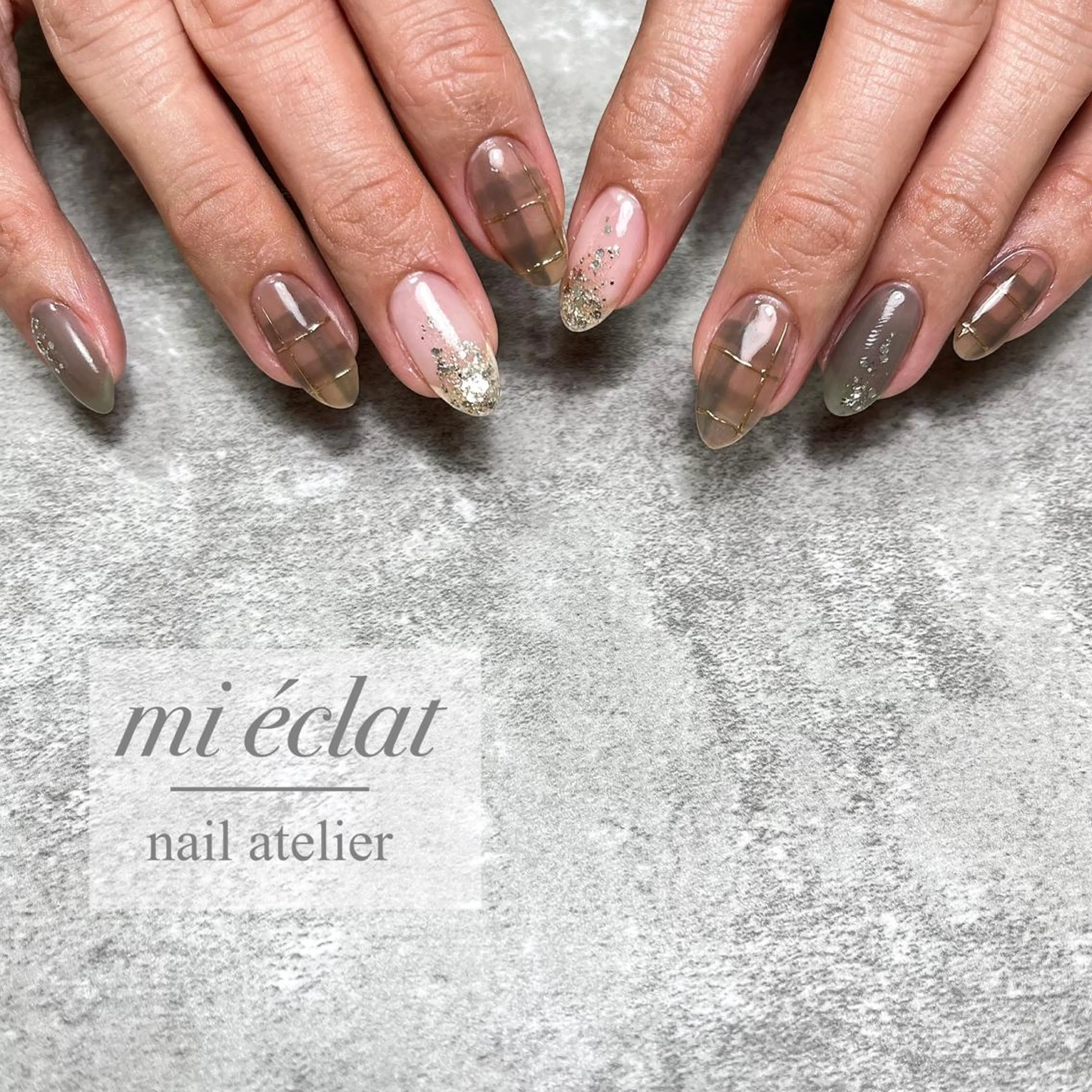 ネイル アートネイル ブラウン 桜ネイル フレンチネイル ジェルネイル mi éclat ミ エクラのネイルデザイン