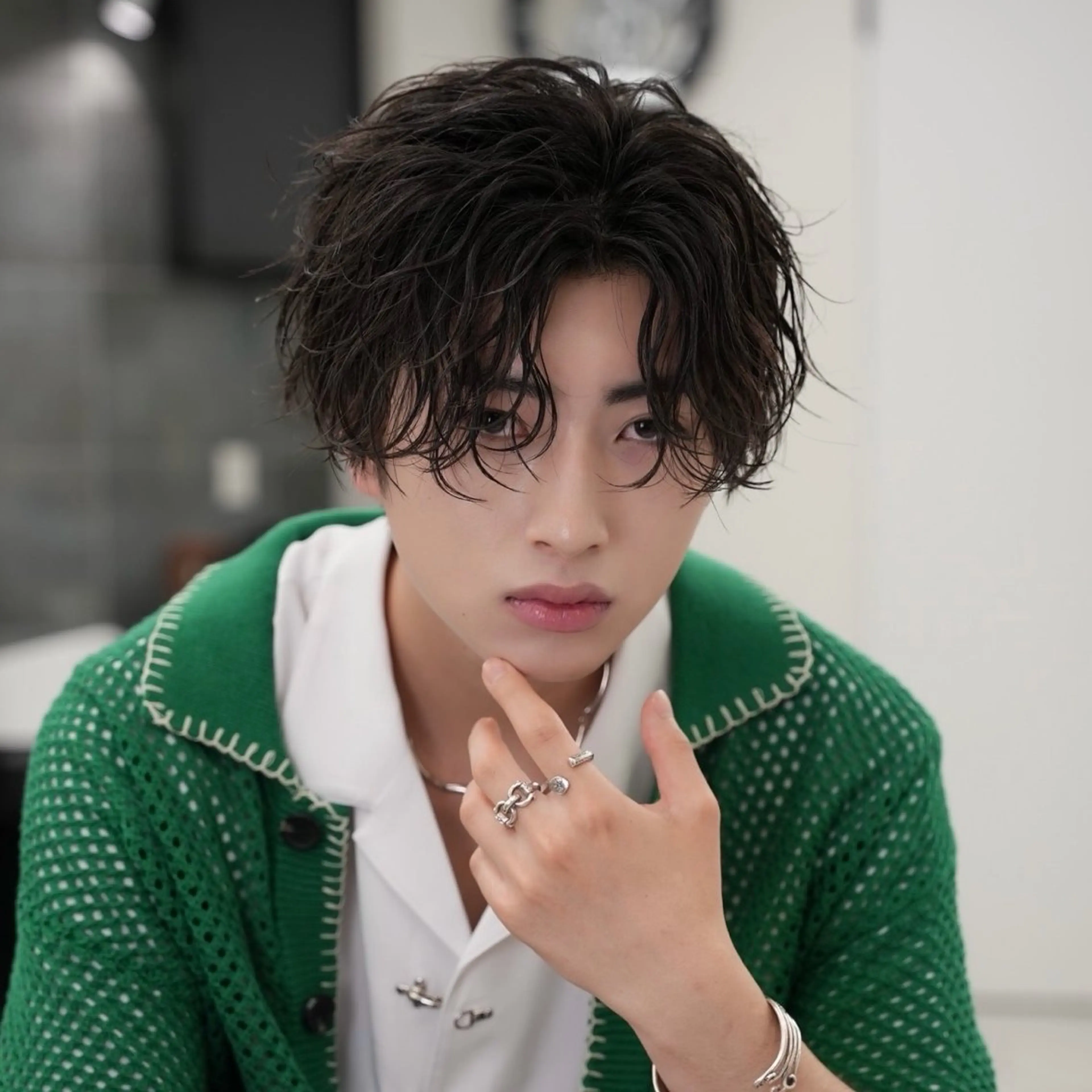 ショート カラー パーマ メンズ 波巻きパーマ カット パーマ 🔥メンズ極🔥韓国 シャドウ/波巻き柿崎のヘアスタイル