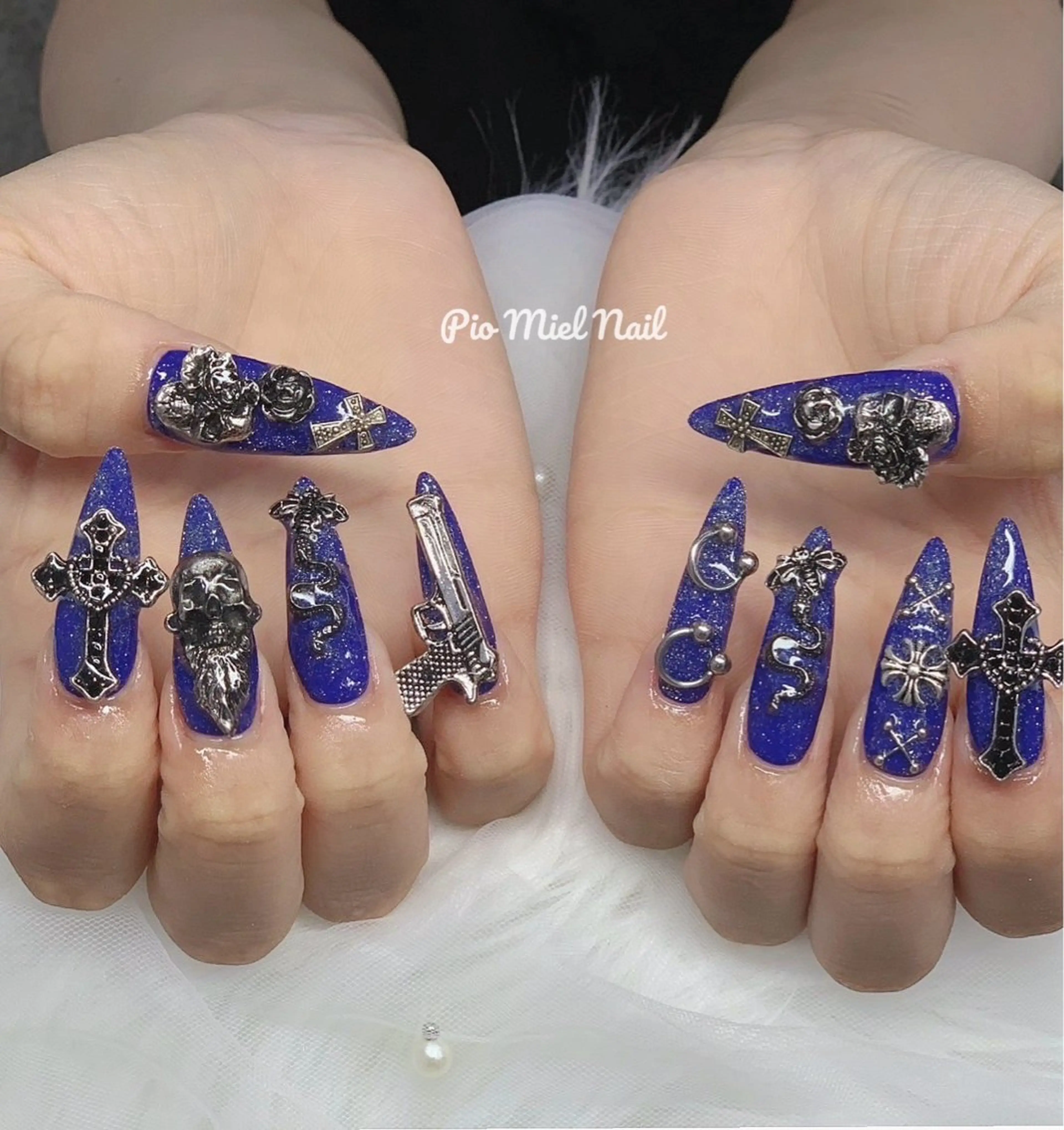 ロング 韓国風ヘア ハンドネイル HANA 長さだしのネイルデザイン