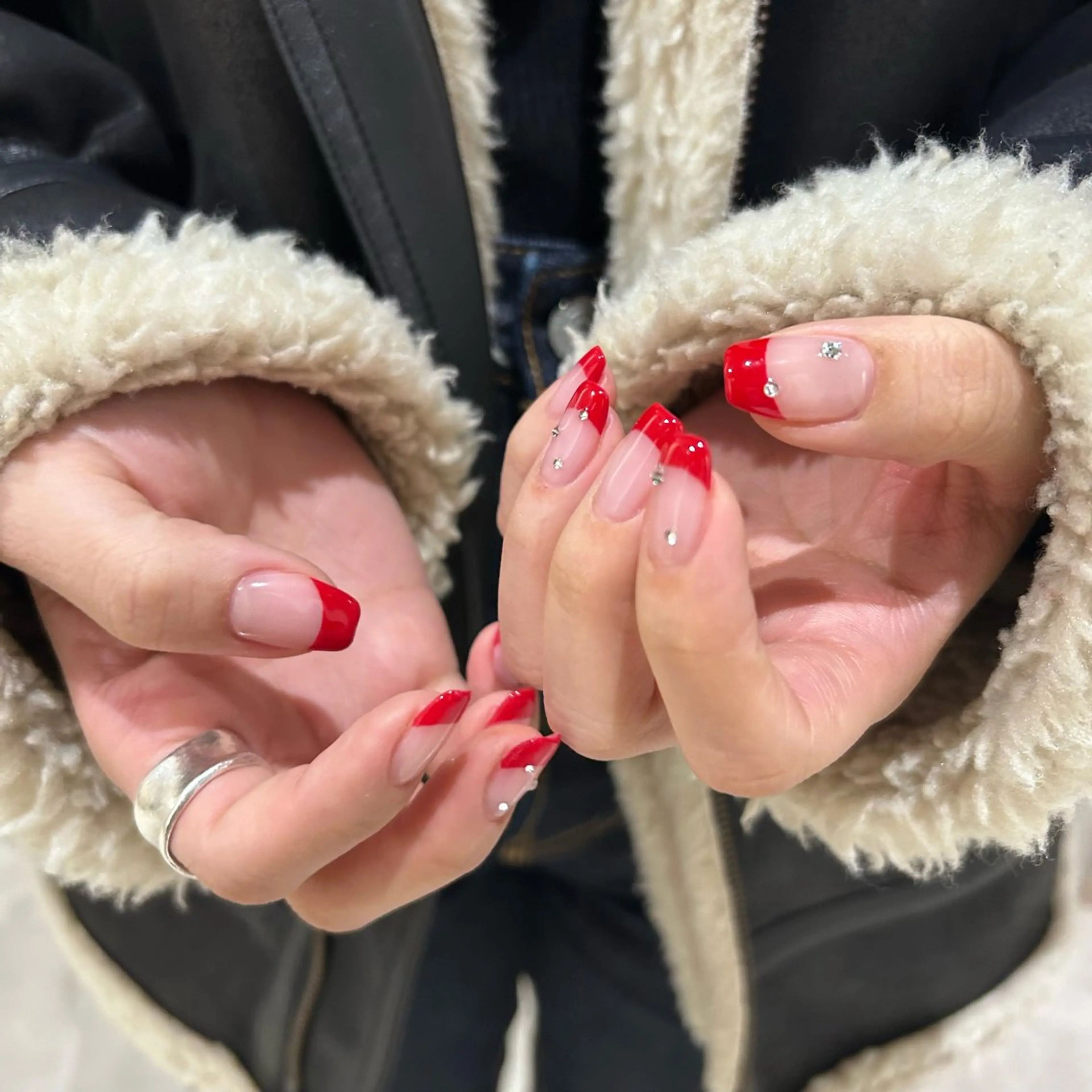 ネイル フレンチネイル 赤色 ハンドネイル junna 金山.東別院.上前津のネイルデザイン