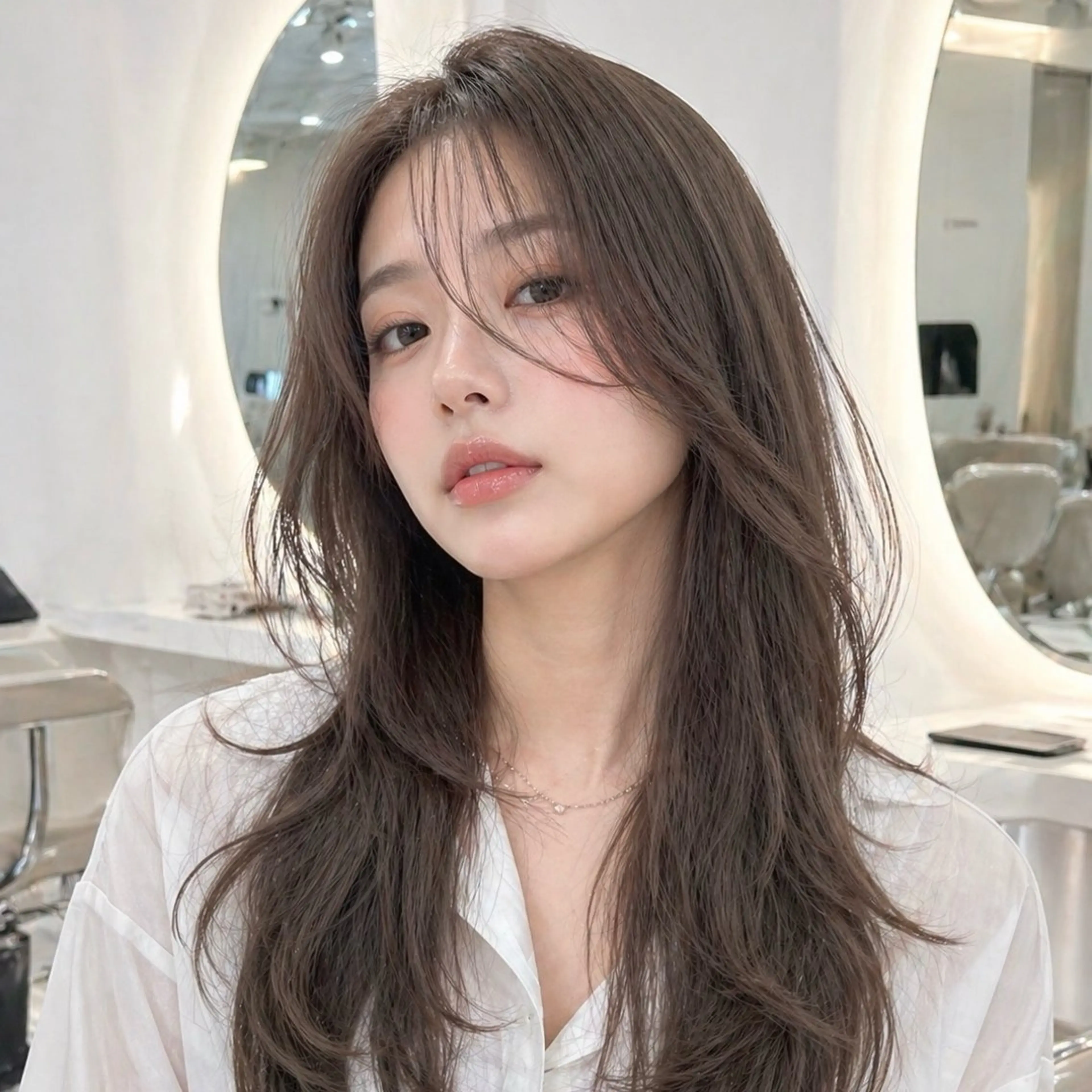 ロング カラー レイヤーカット カット ヘアカラー トリートメント 韓国ヘア/髪質改善/ レイヤー/ブラウンのヘアスタイル