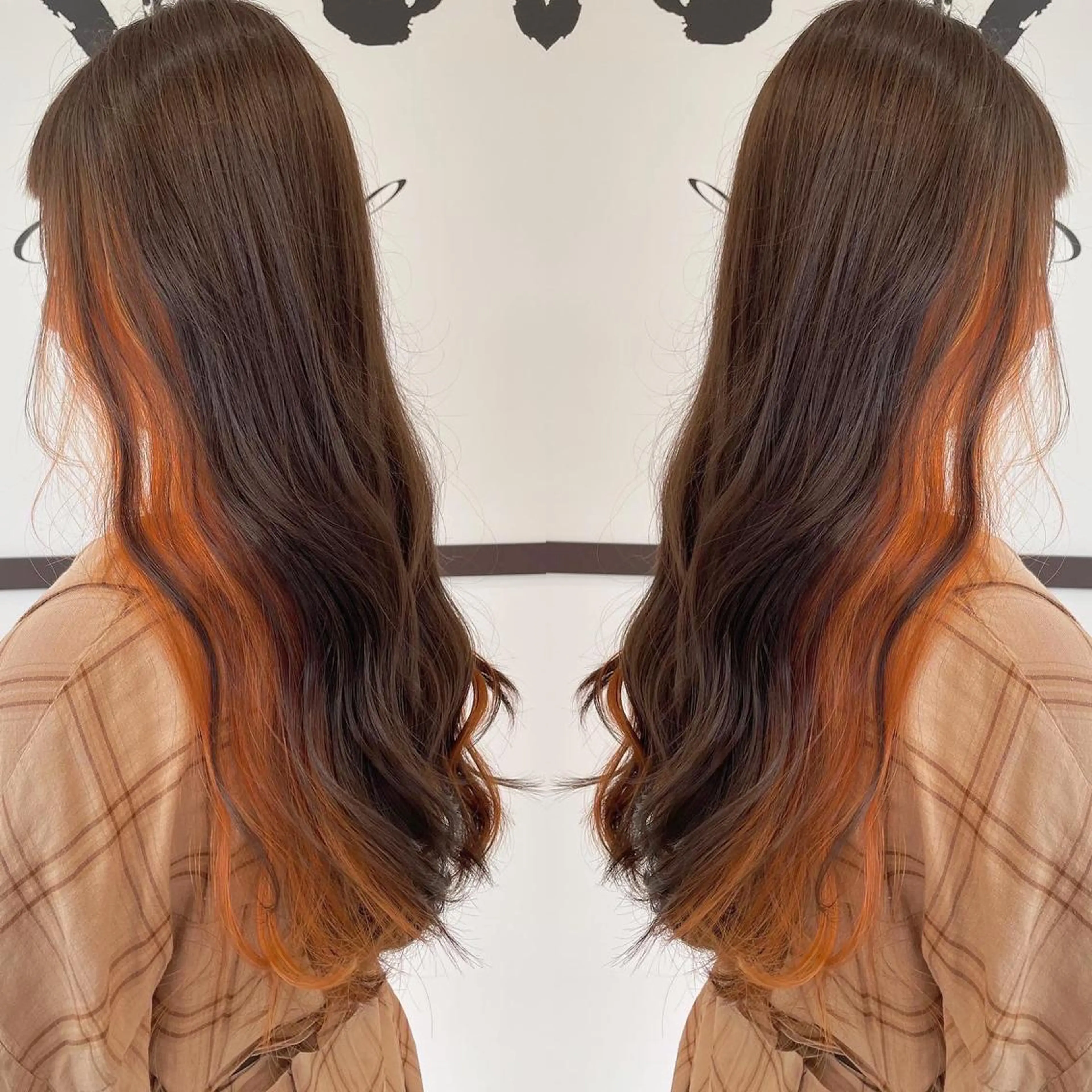 ロング カラー アッシュ ベージュカラー インナーカラー オレンジ オレンジベージュ ヘアカラー トリートメント 河合秀明/ショート /ボブ/レイヤーのヘアスタイル