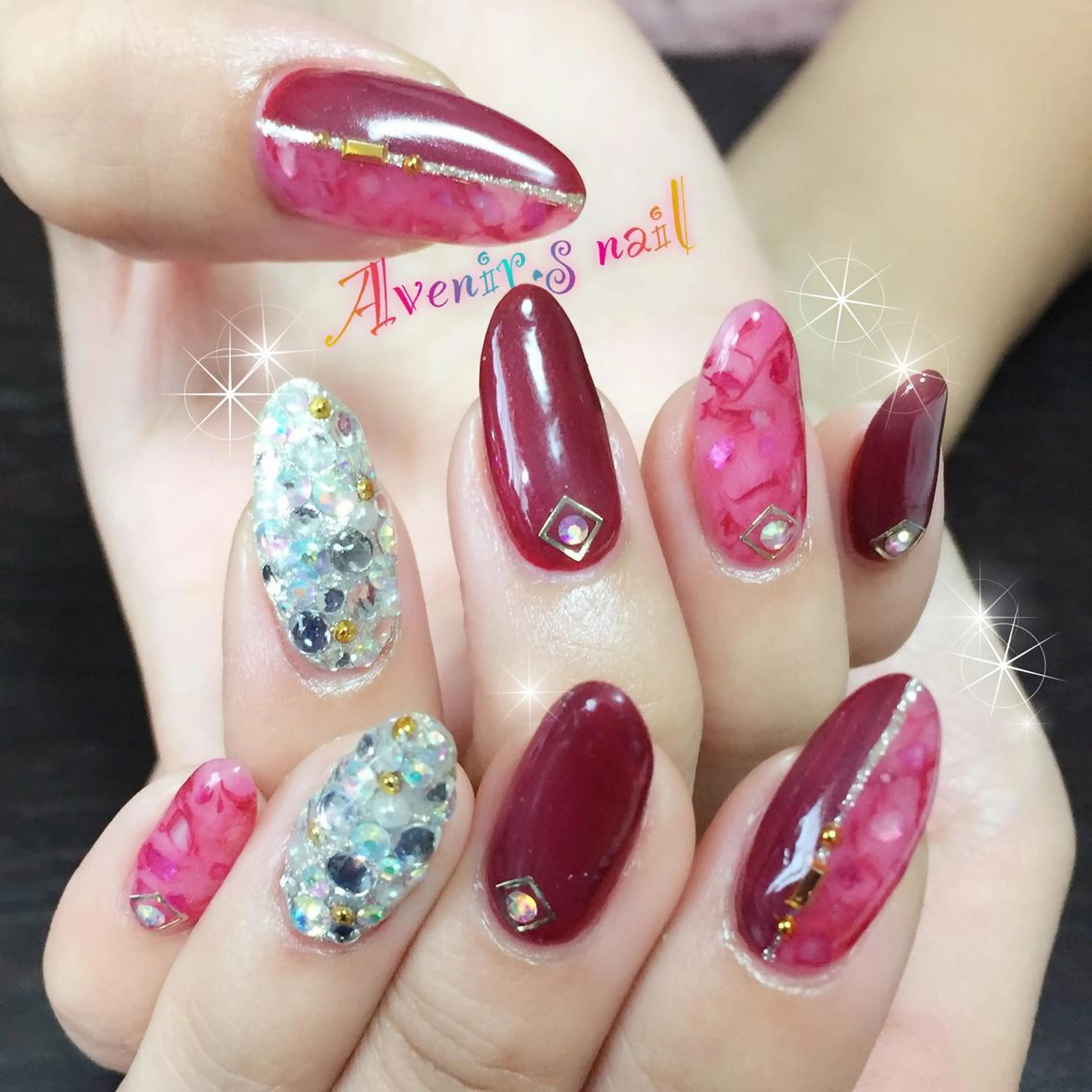 ネイル アートネイル べっ甲ネイル ピンク Home Salon Avenir.のネイルデザイン