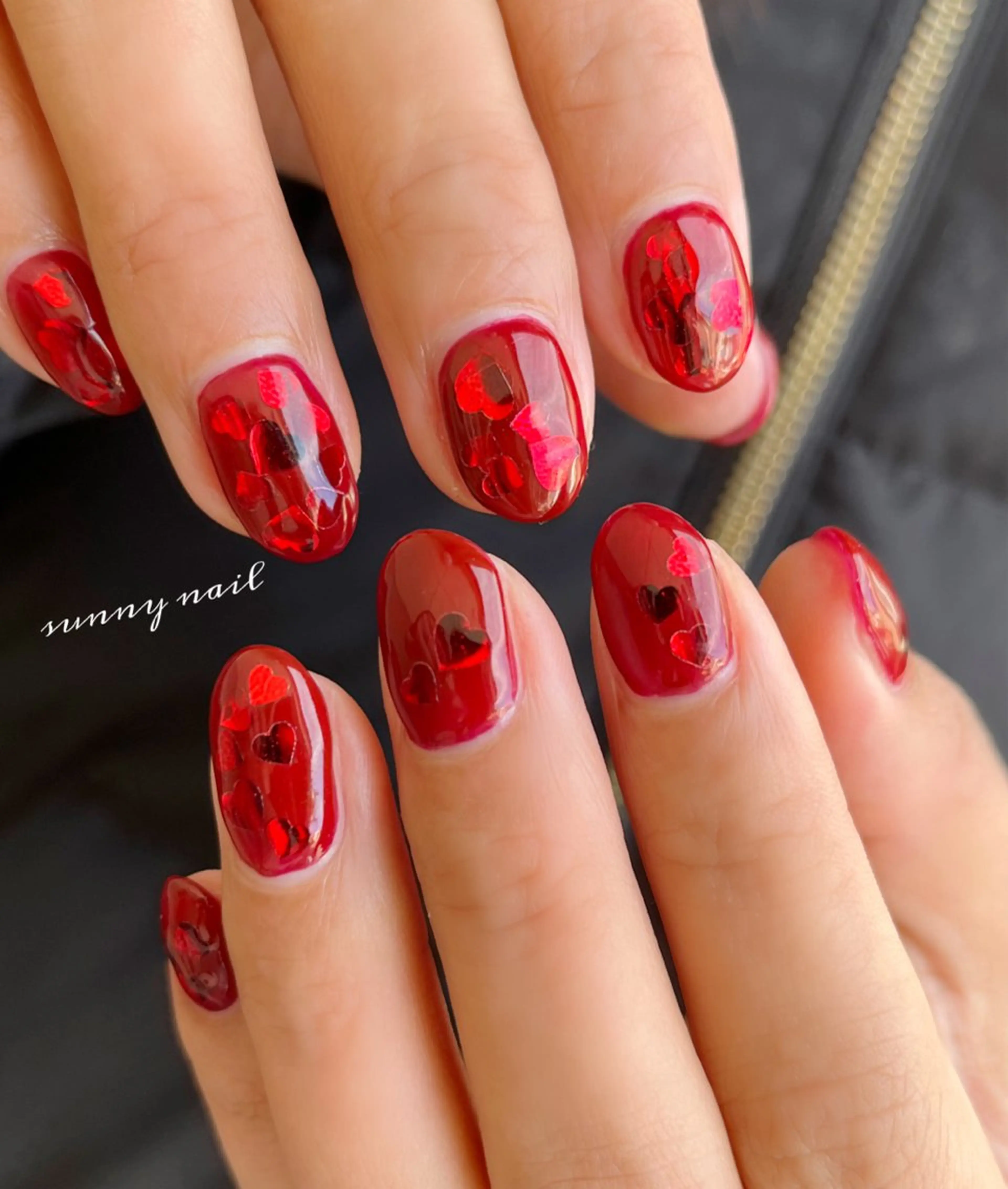 ネイル ボルドー ジェルネイル ハート パラジェル バレンタイン sunny nailのネイルデザイン