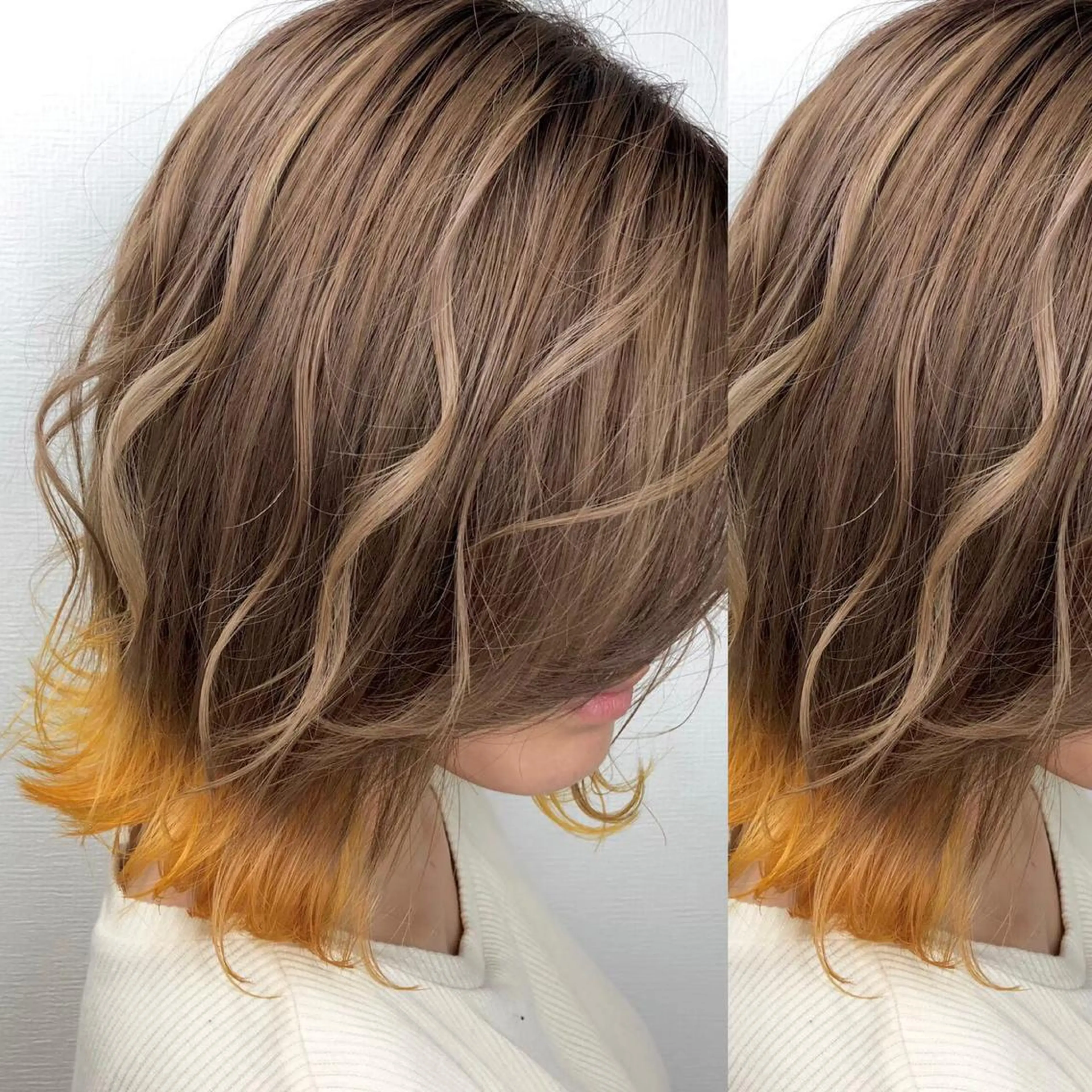 ミディアム カラー JuNブリーチに 縮毛矯正するプロのヘアスタイル