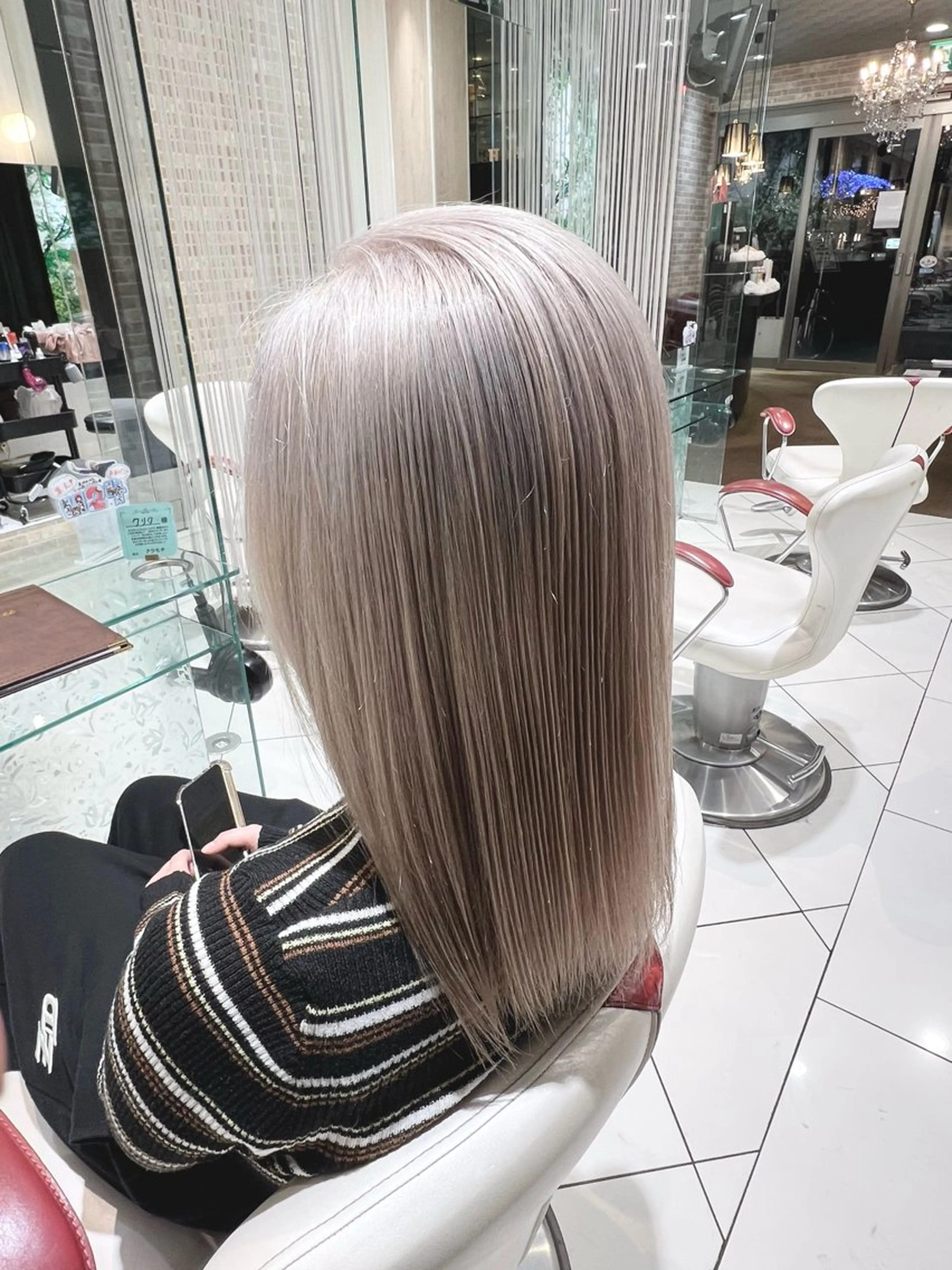 セミロング カラー バレイヤージュ ブリーチ ブロンド ダブルカラー ハイライトカラー ボブ/ハイトーン髪質 改善/越谷✨クラモチのヘアスタイル