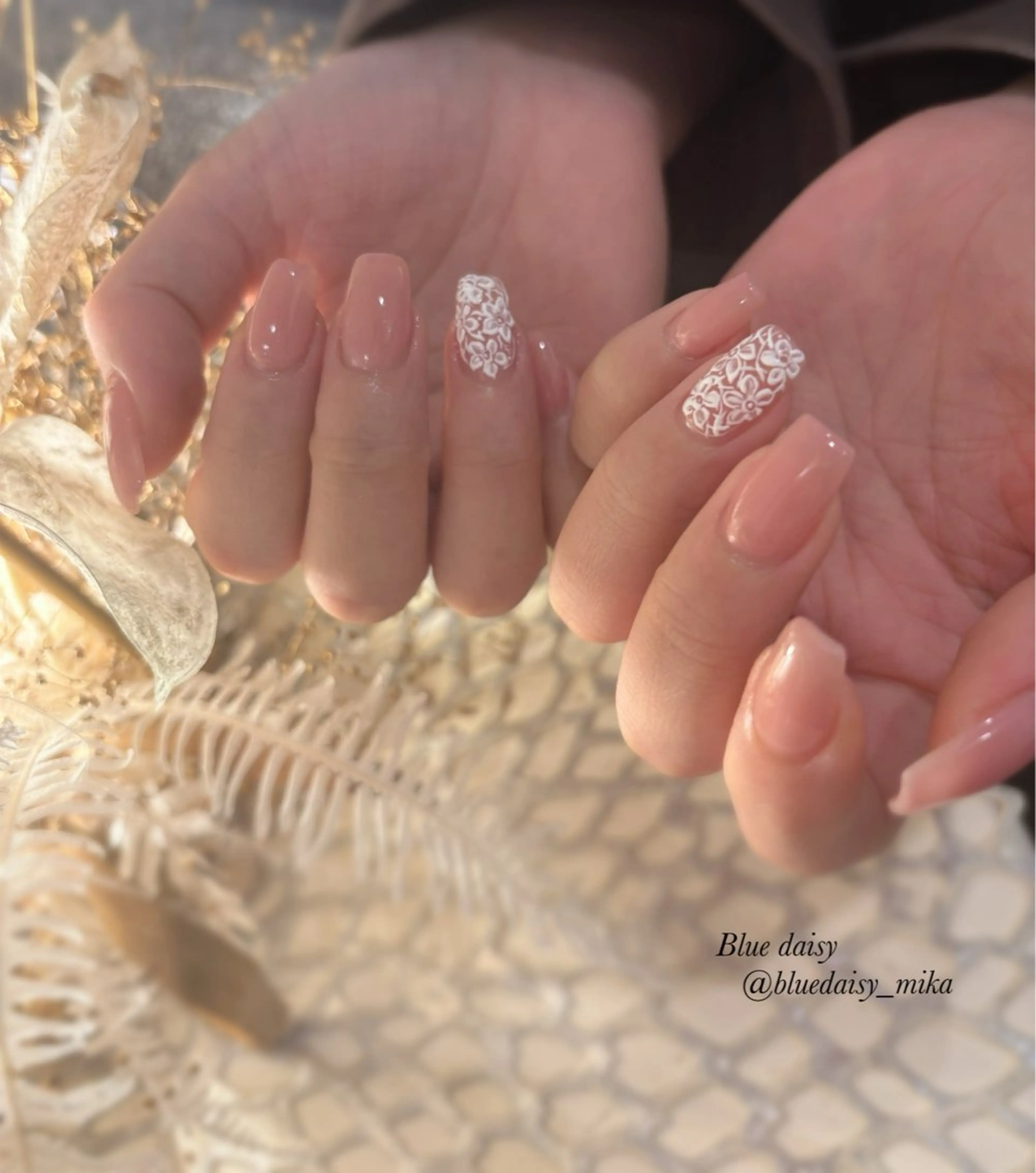 ネイル レース ピンク ハンドネイル Blue　daisy　栄本店 【ブルーデイジー】所属・Blue daisy 栄本店のネイルデザイン