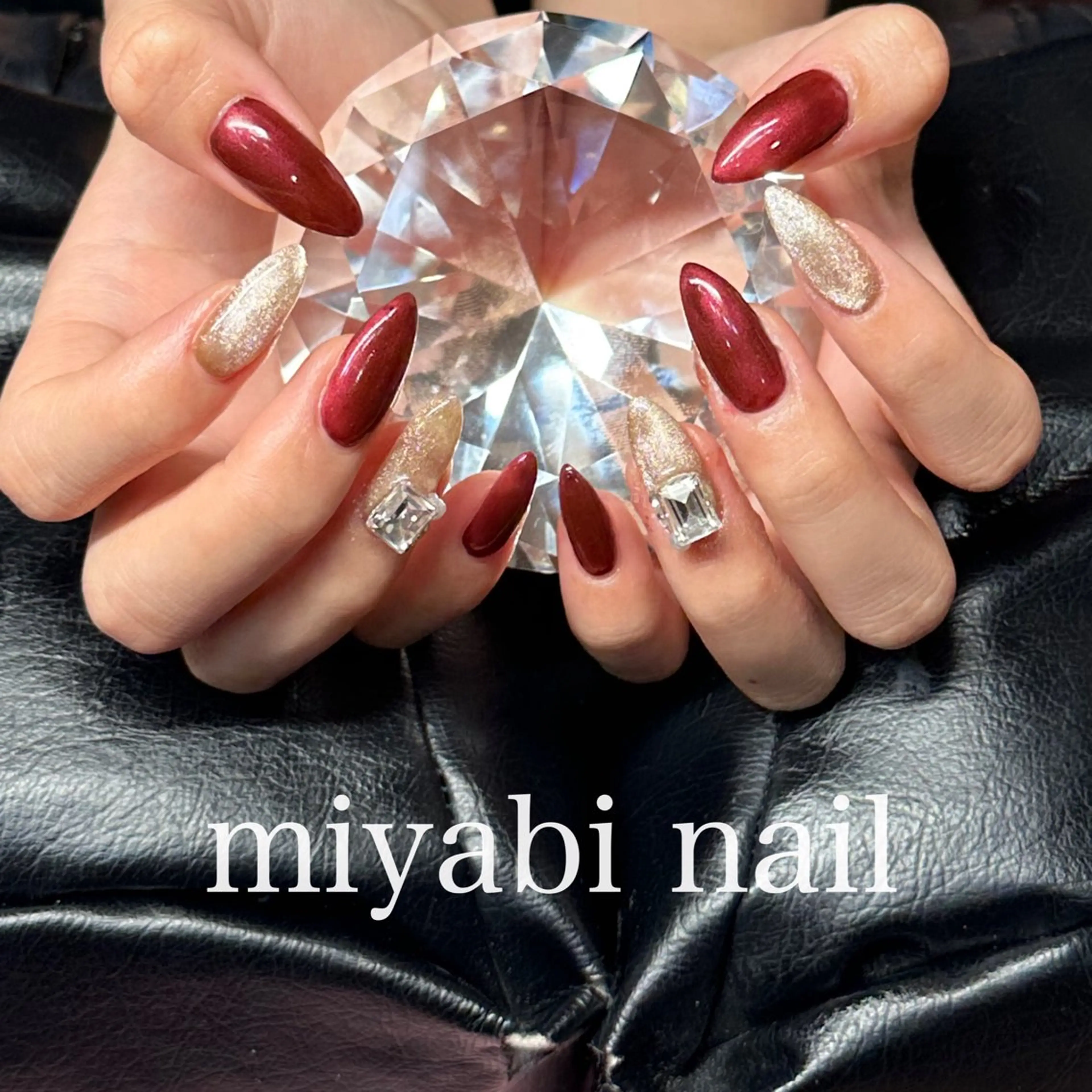 ネイル ボルドー ジェルネイル キラキラネイル ロングネイル マグネットネイル ハンドネイル miyabi nail 桂川駅近くのネイルデザイン