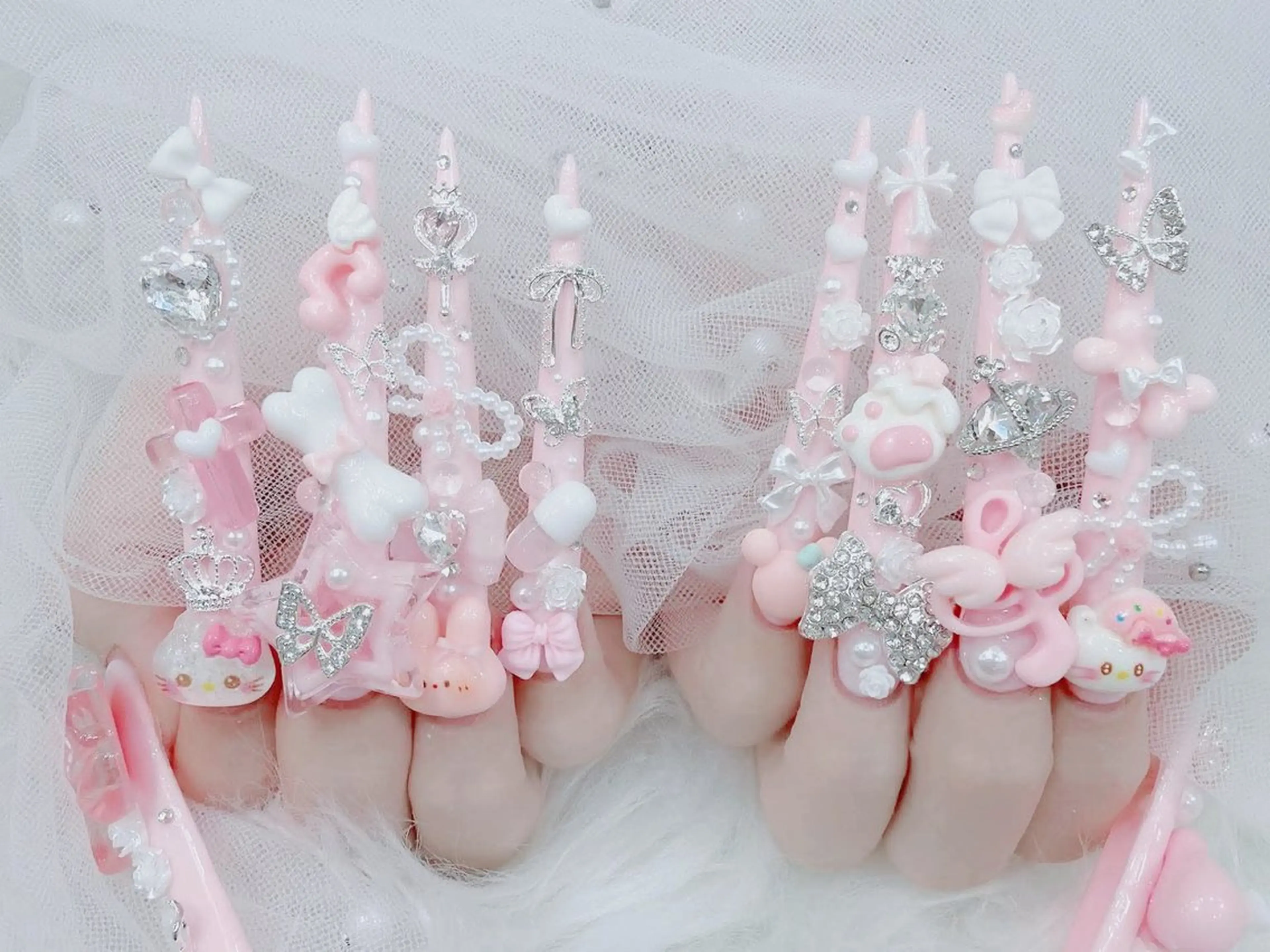 ネイル 成人式 大理石ネイル(マーブル) リボン 夏ネイル ネイルチップ ハンドネイル MoMoA Nail ネイル長さ出し専門店のネイルデザイン