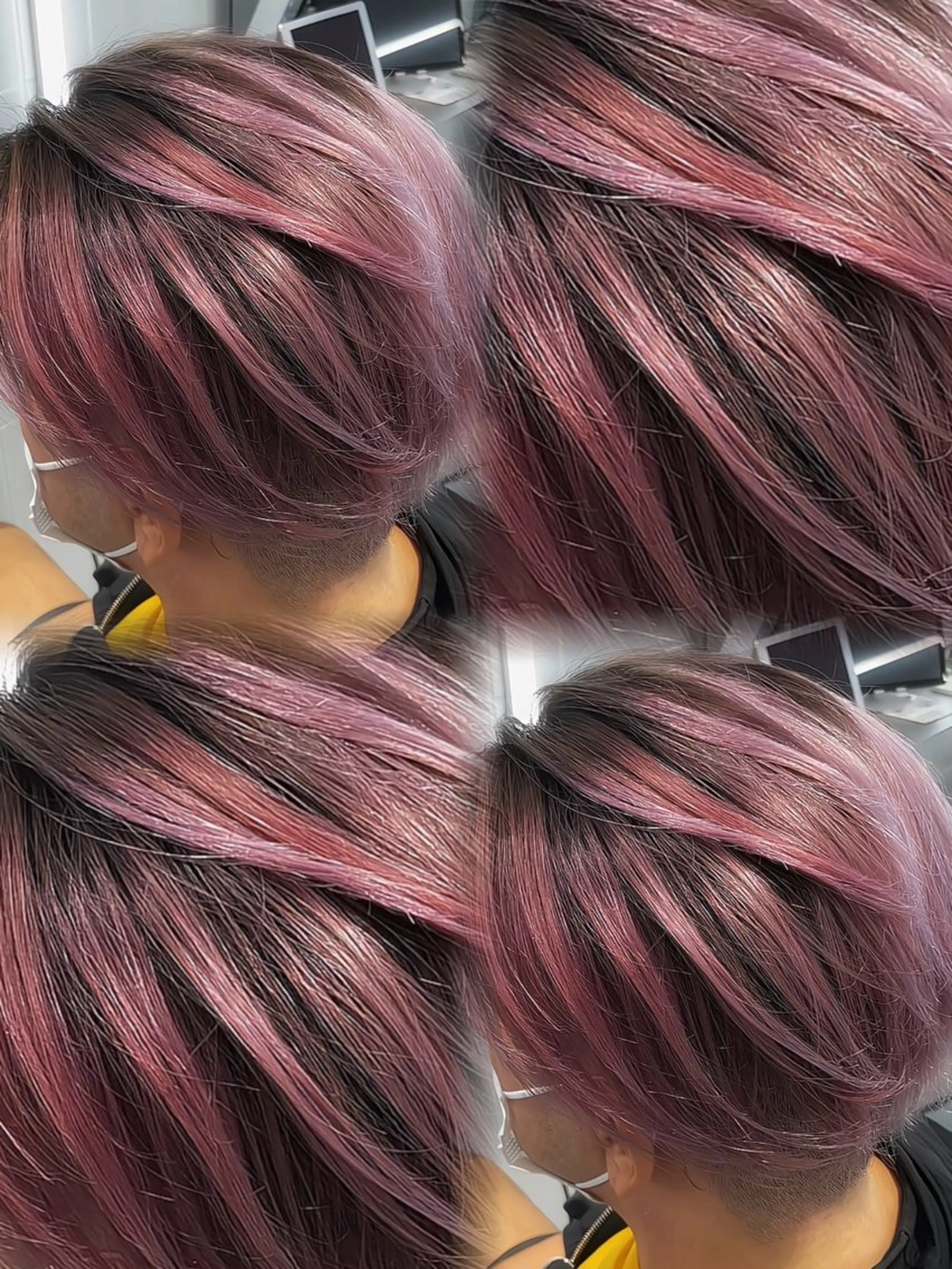 ショート カラー メンズ メンズバレイヤージュ バレイヤージュ ピンクカラー レイヤーカット ヘアカラー 表参道/ハイライト バレイヤージュのヘアスタイル